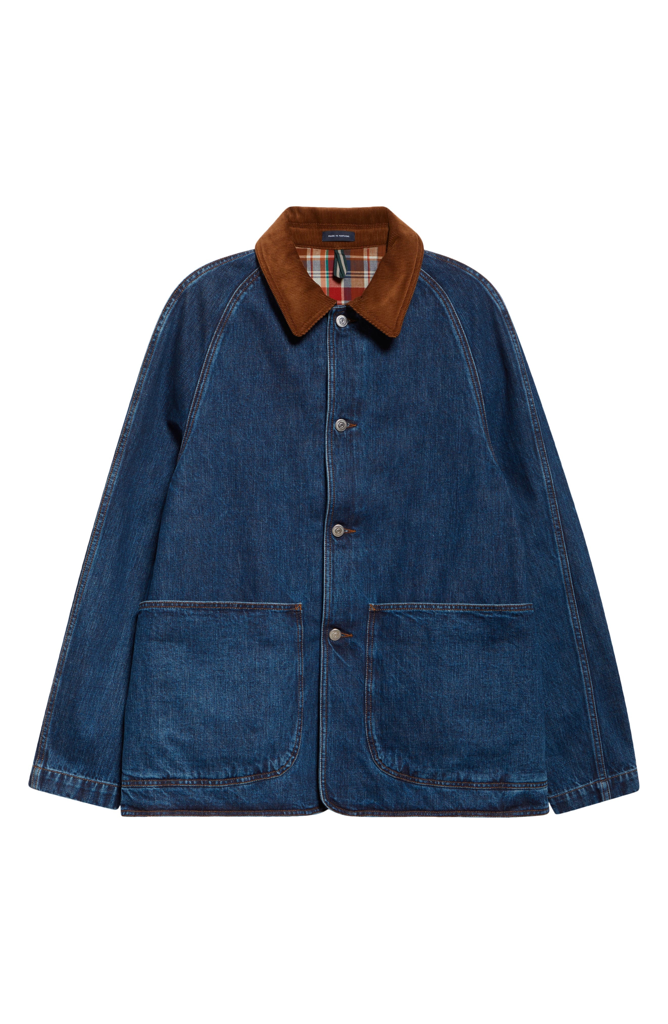 Drake's Corduroy Collar Denim Chore Coat in Stone Wash at Nordstrom - 6