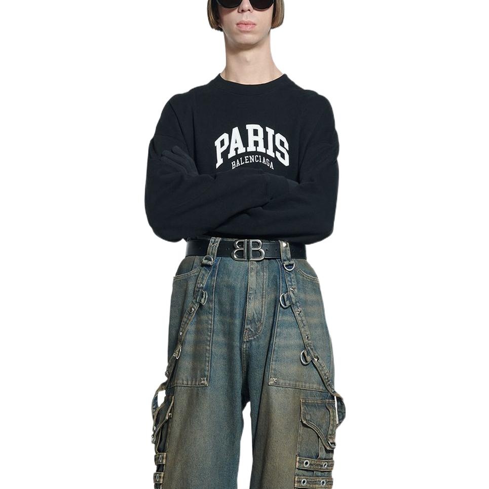 Balenciaga Cities Paris Crewneck Sweatshirt 'Black White' 676629TLVL81070 - 3