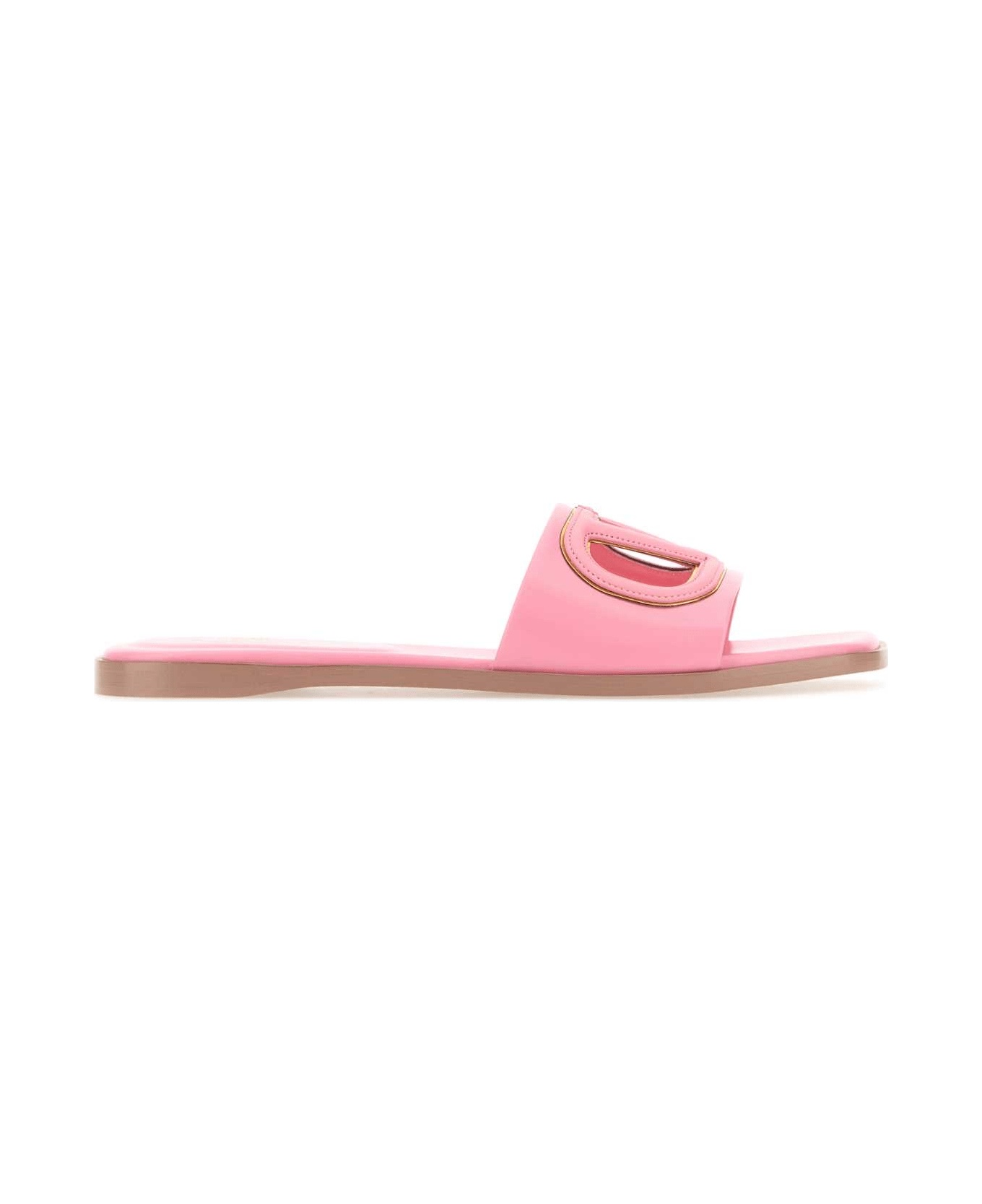 Pink Leather Vlogo Slippers - 1