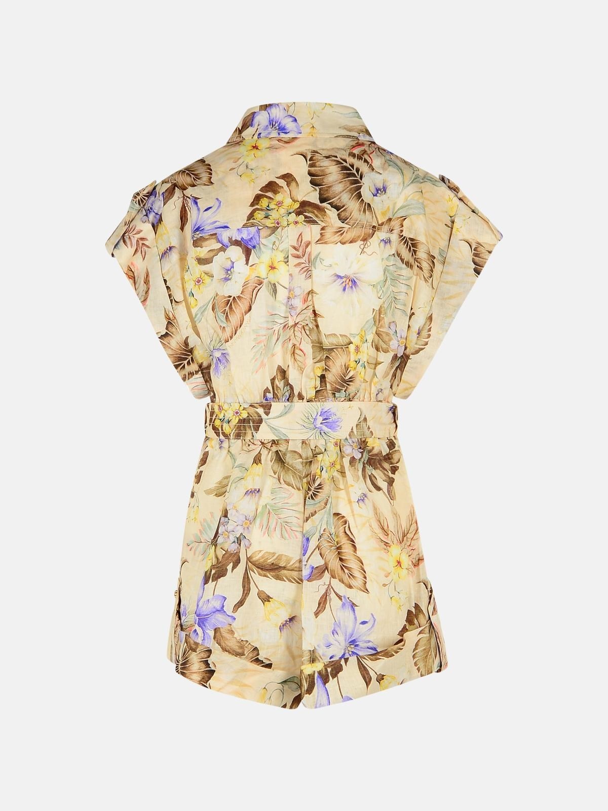 'COCO' ONE-PIECE JUMPSUIT IN BEIGE LINEN WITH MULTI FLORAL - 3