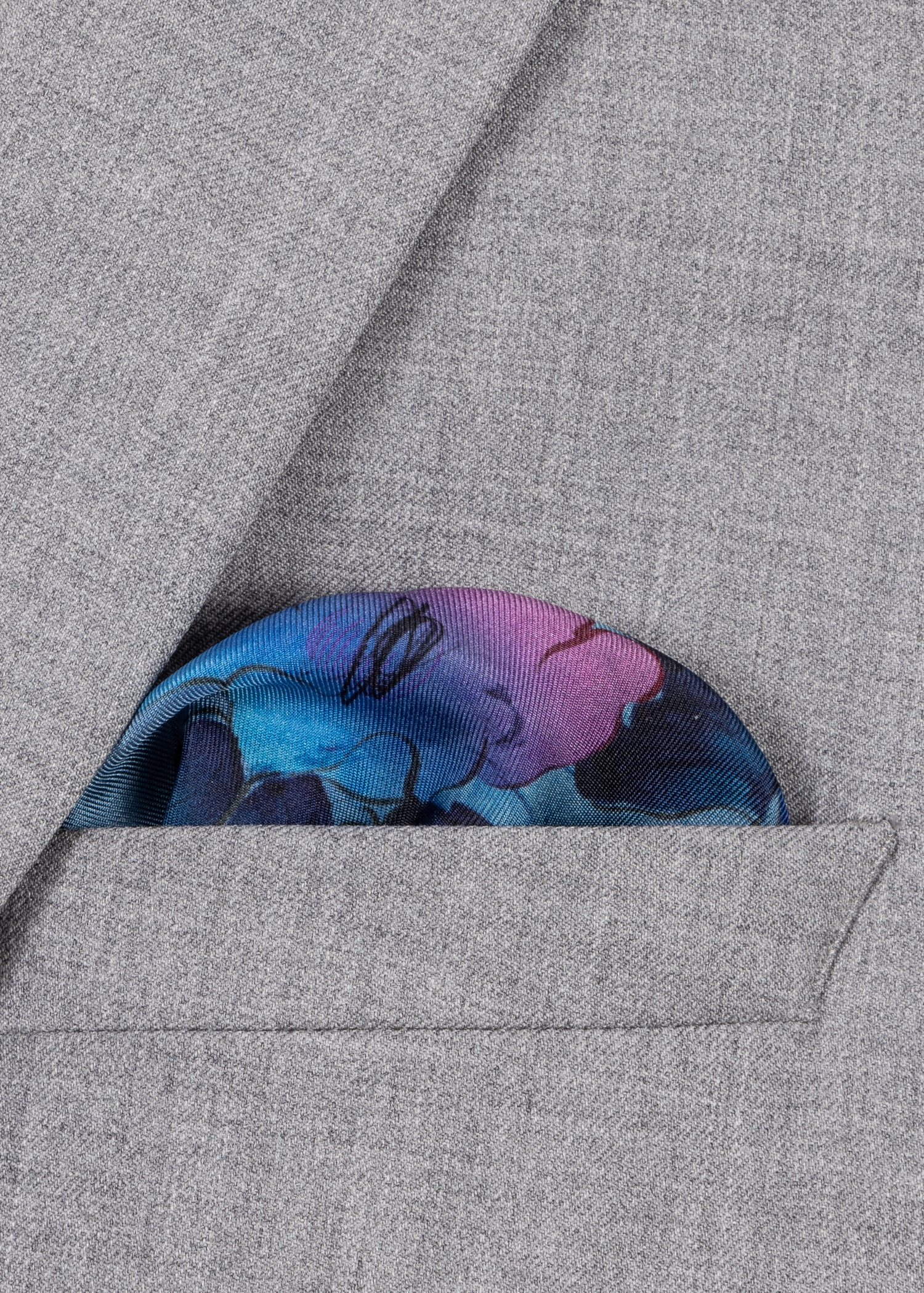 Blue 'Narcissus' Silk Pocket Square - 2