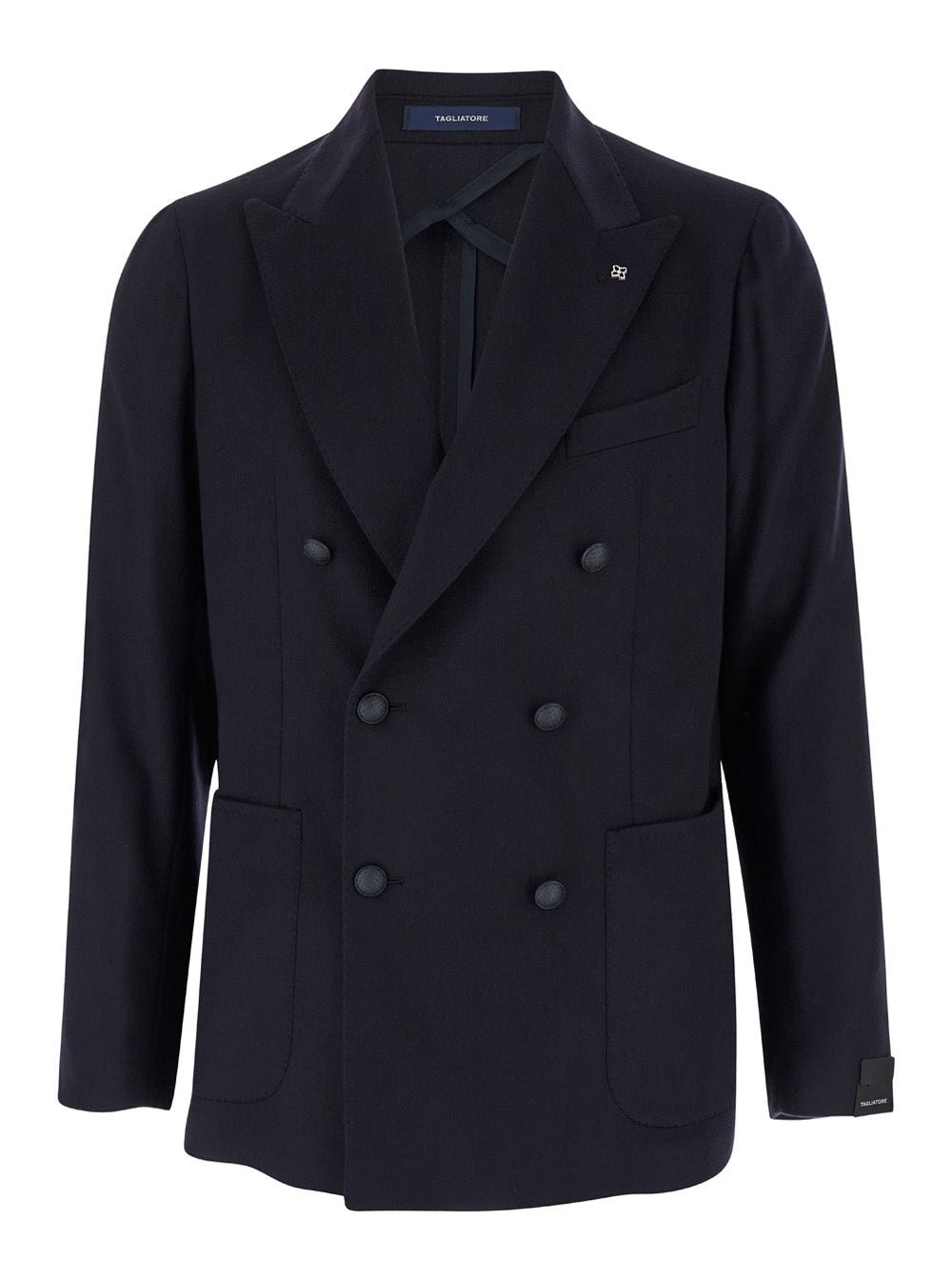 TAGLIATORE - Tagliatore Men 'Montecarlo' Blue Double-Breasted Jacket With Logo Pin In Tech Wool Man - 1