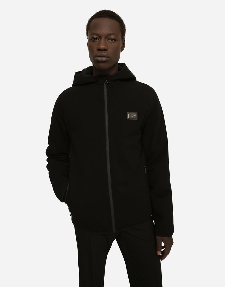 Hooded jersey jacket with branded tag - 4