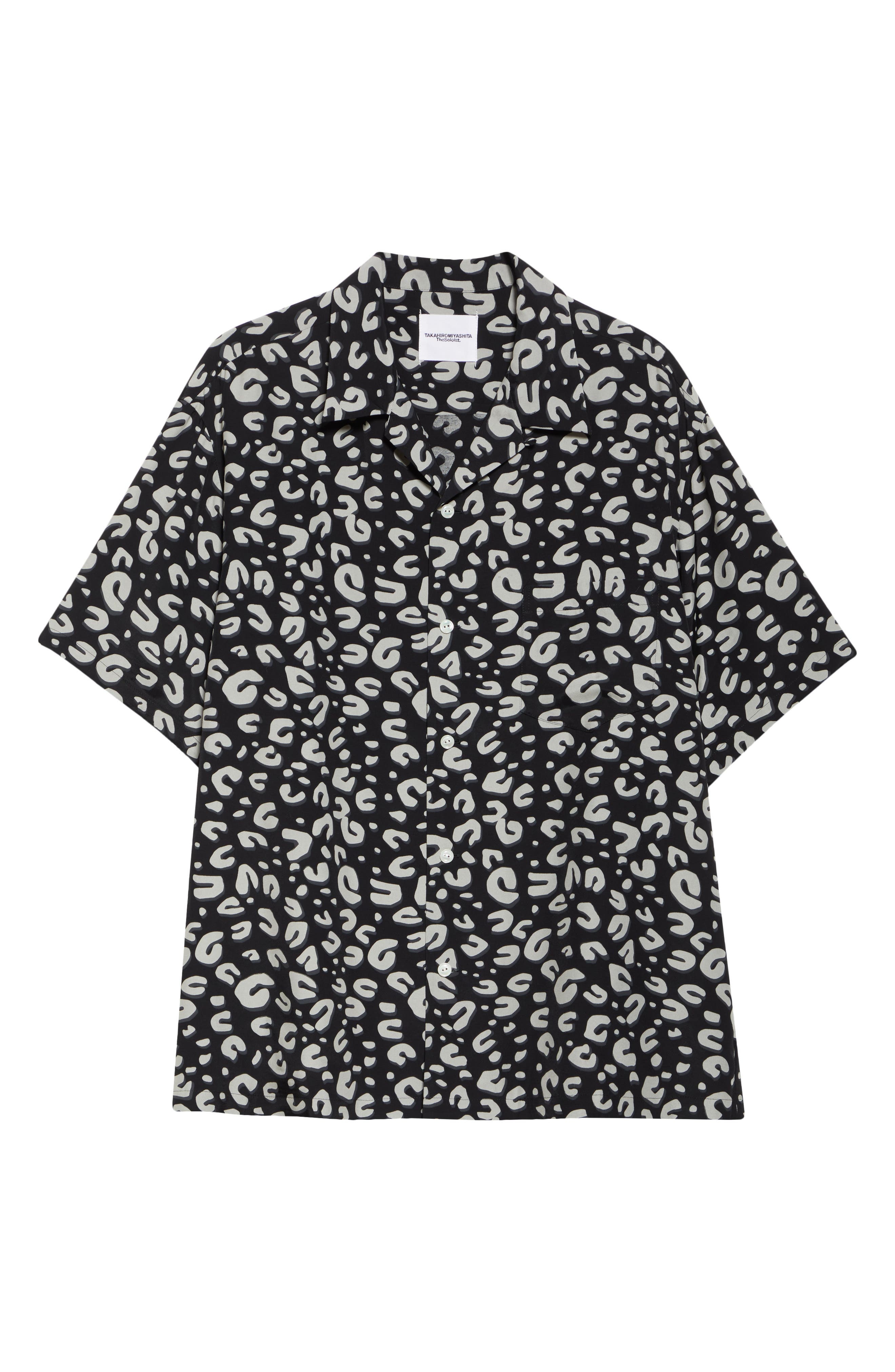 TAKAHIROMIYASHITA TheSoloist. Leopard Print Oversize Camp Shirt in Black X White at Nordstrom - 6