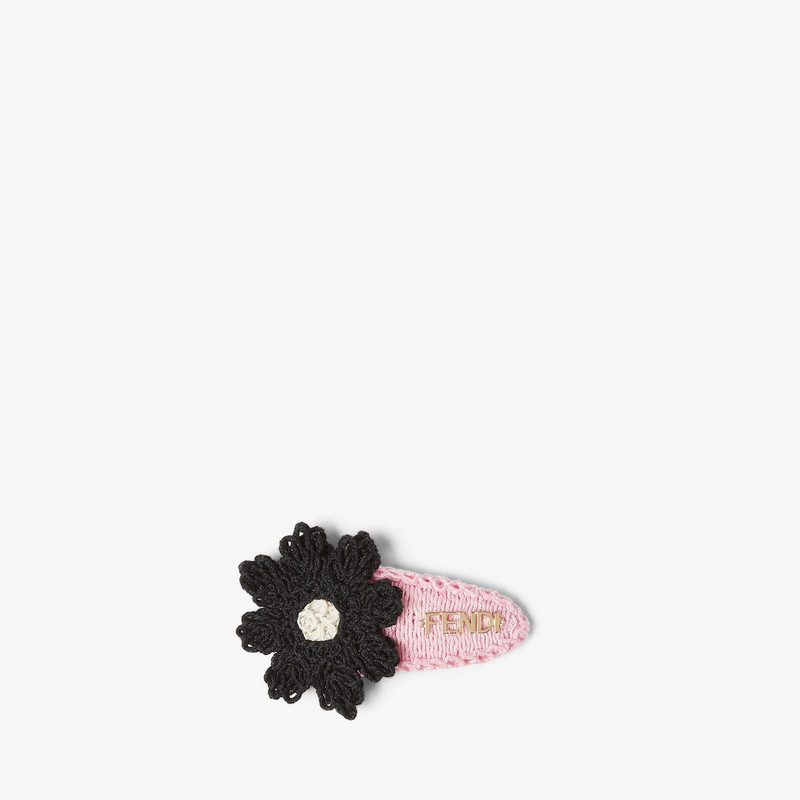 Hair Clip Pink and black crocheted cotton hair clip. 1