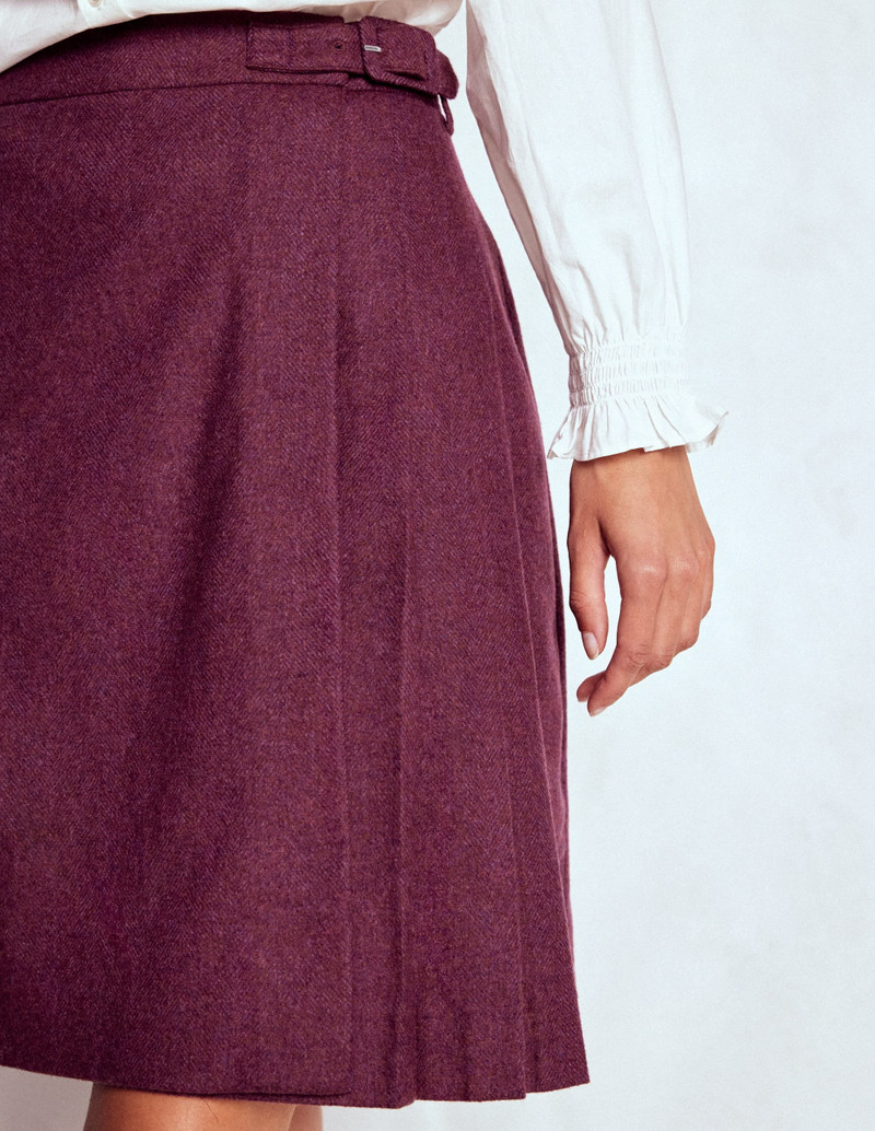 Helen Wool Kilt Skirt-Maroon and Purple Herringbone 3