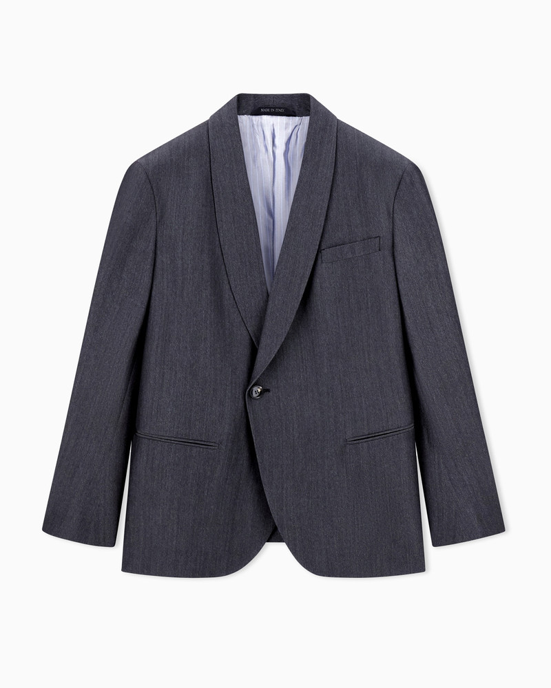 SINGLE-BREASTED JACKET IN DENIM-EFFECT VIRGIN WOOL, ABACA AND SILK 1