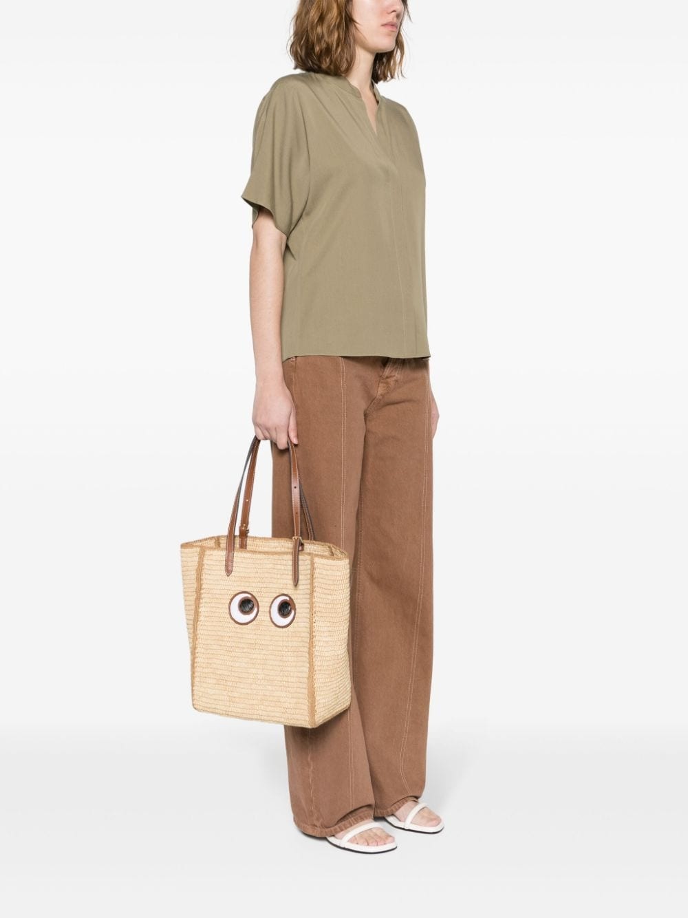 関税なし☆ANYA HINDMARCH Raffia Round Tote Bag (Small)beige Small Raffia Tote Bag with Eyes | Anya Hindmarch US