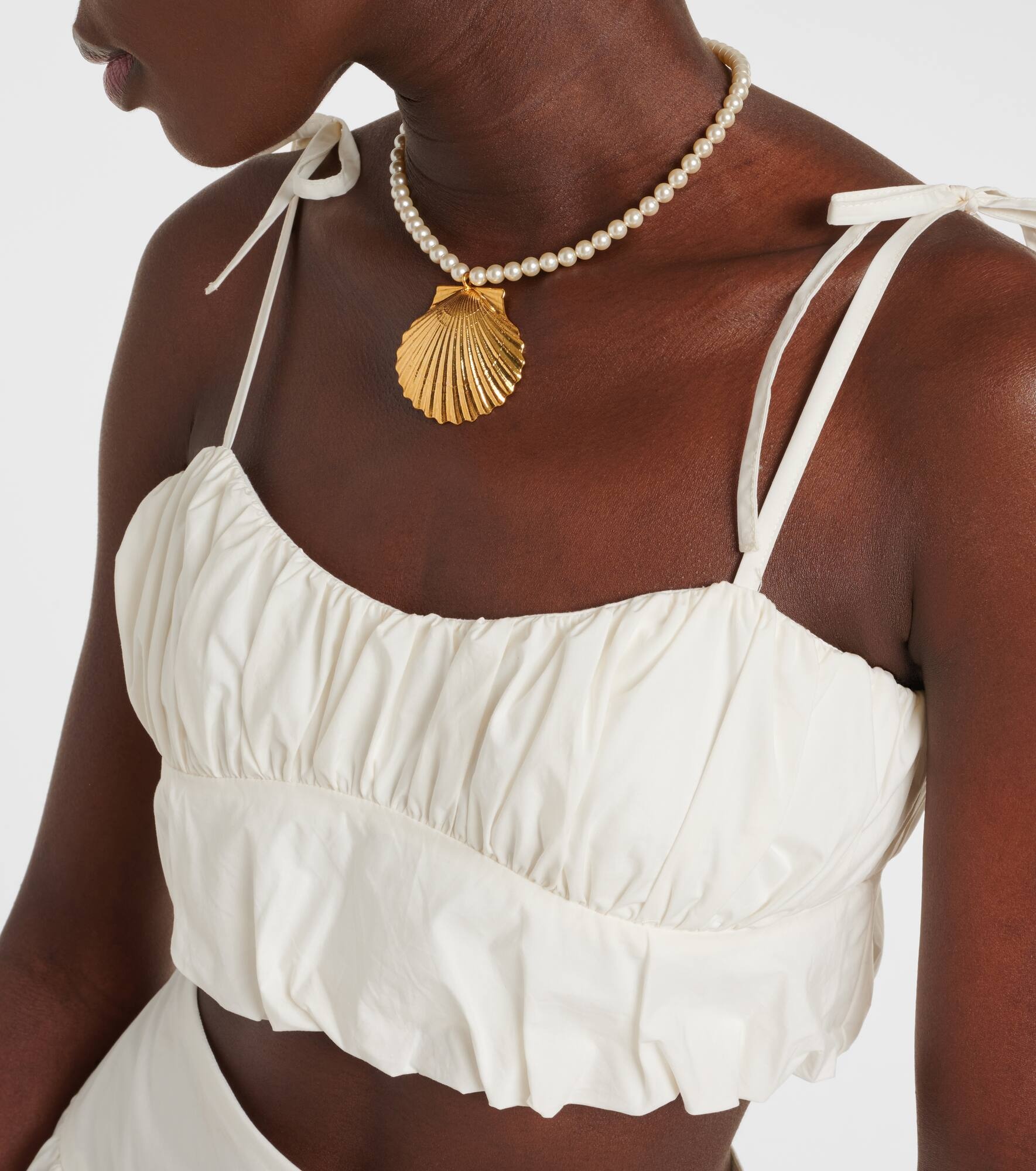 Gathered cotton poplin crop top - 5