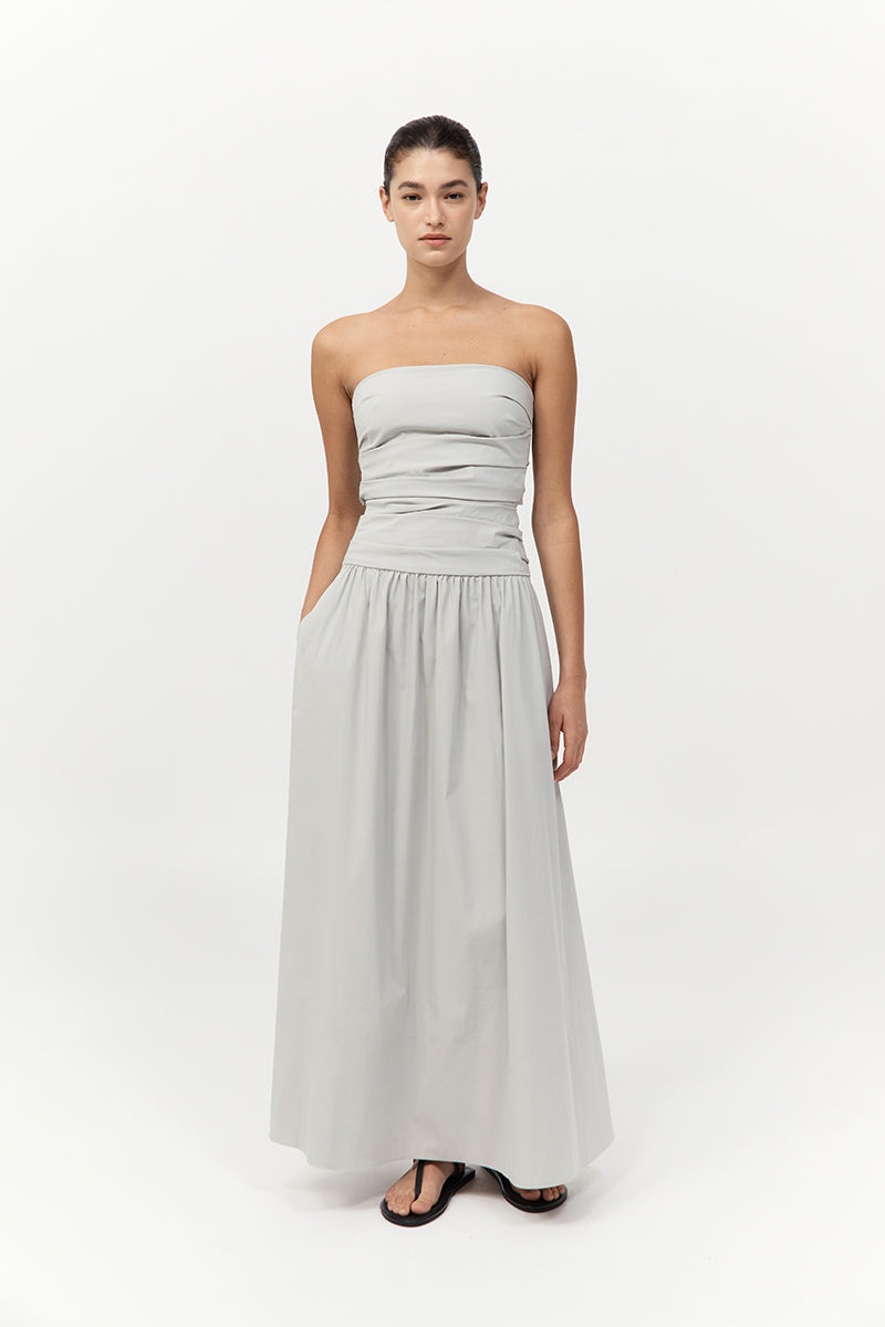 Gathered Strapless Tie Back Dress - Silver - 5