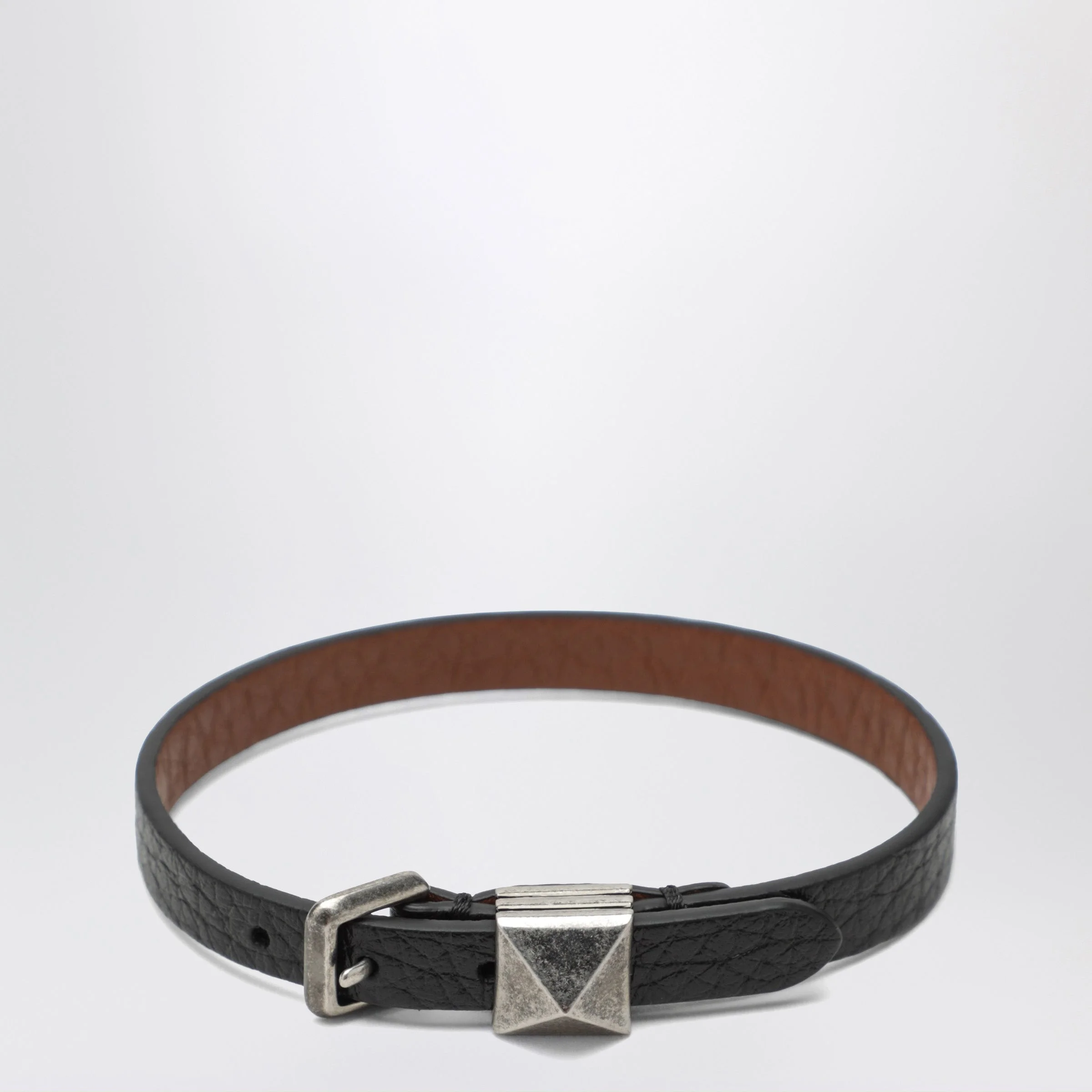 Black Rockstud bracelet in leather - 1