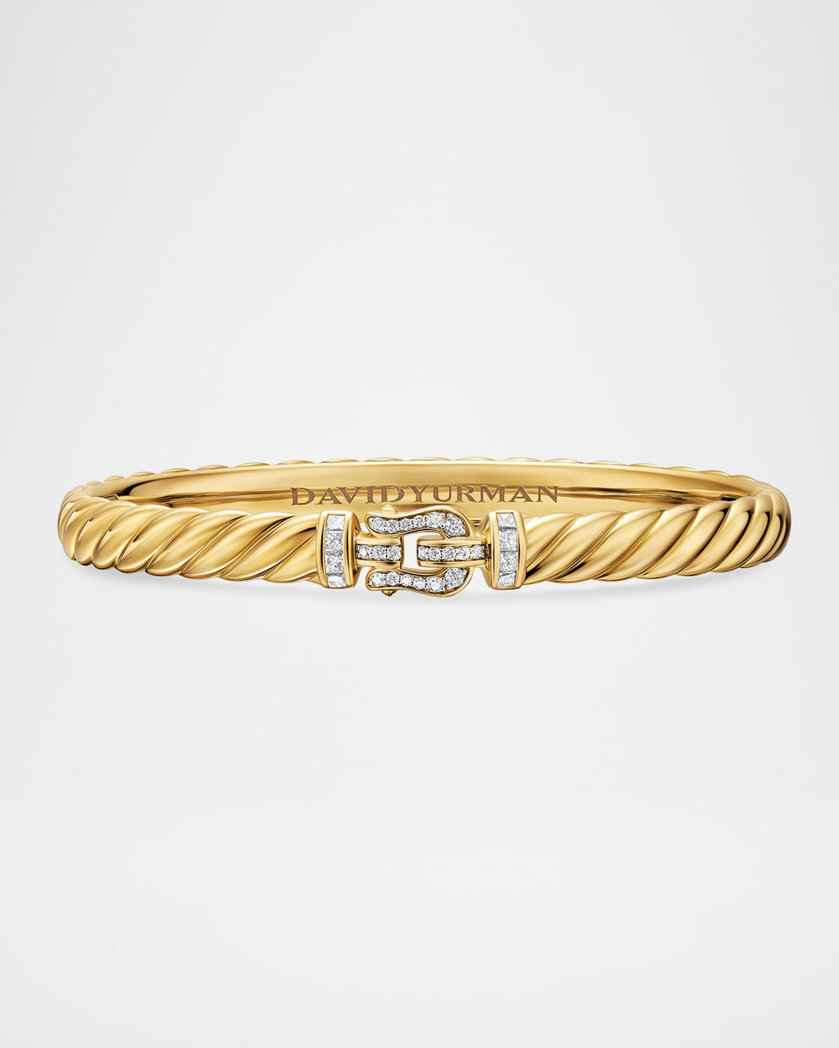Sculpted Cable Buckle Bracelet with Diamonds in 18K Gold, 6mm - 1