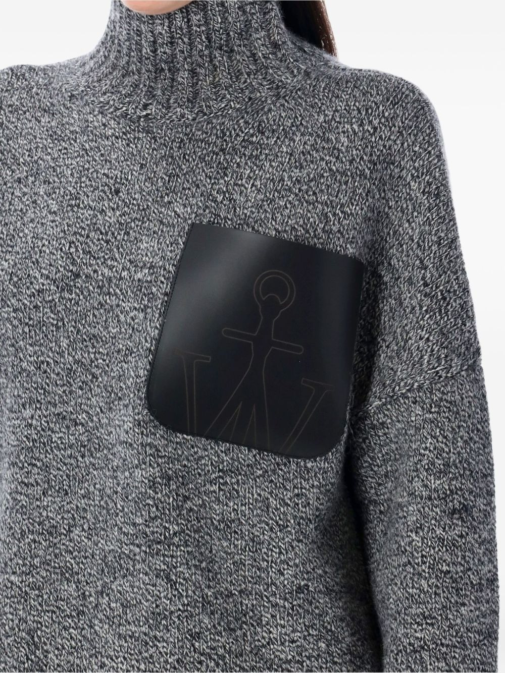 high-neck leather-patch sweater - 3