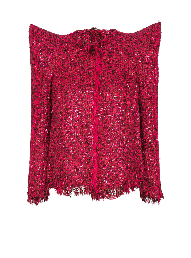Edge-to-edge sequin tweed jacket 1