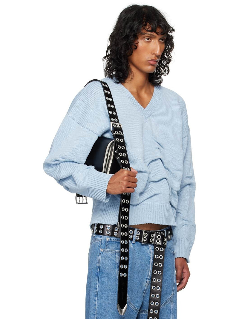 Blue Rollover Cotton Knit Sweater 2