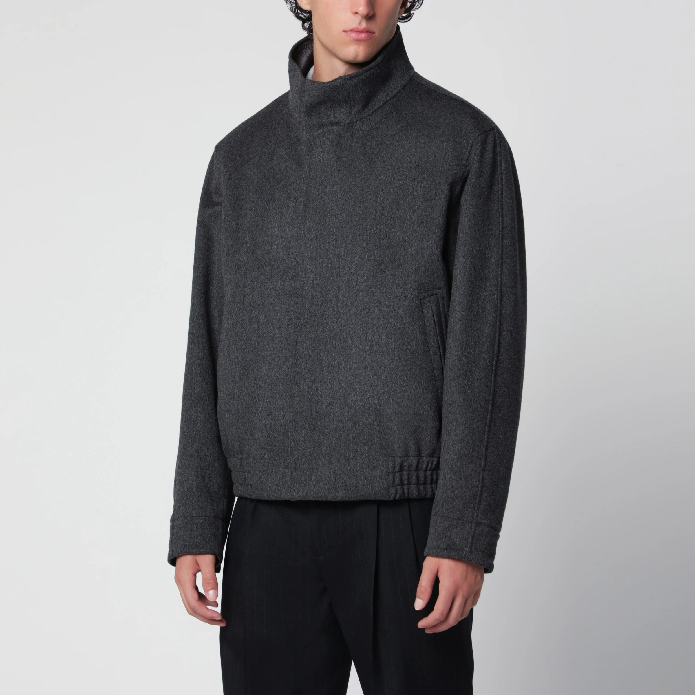Grey zip-up jacket in wool - 1