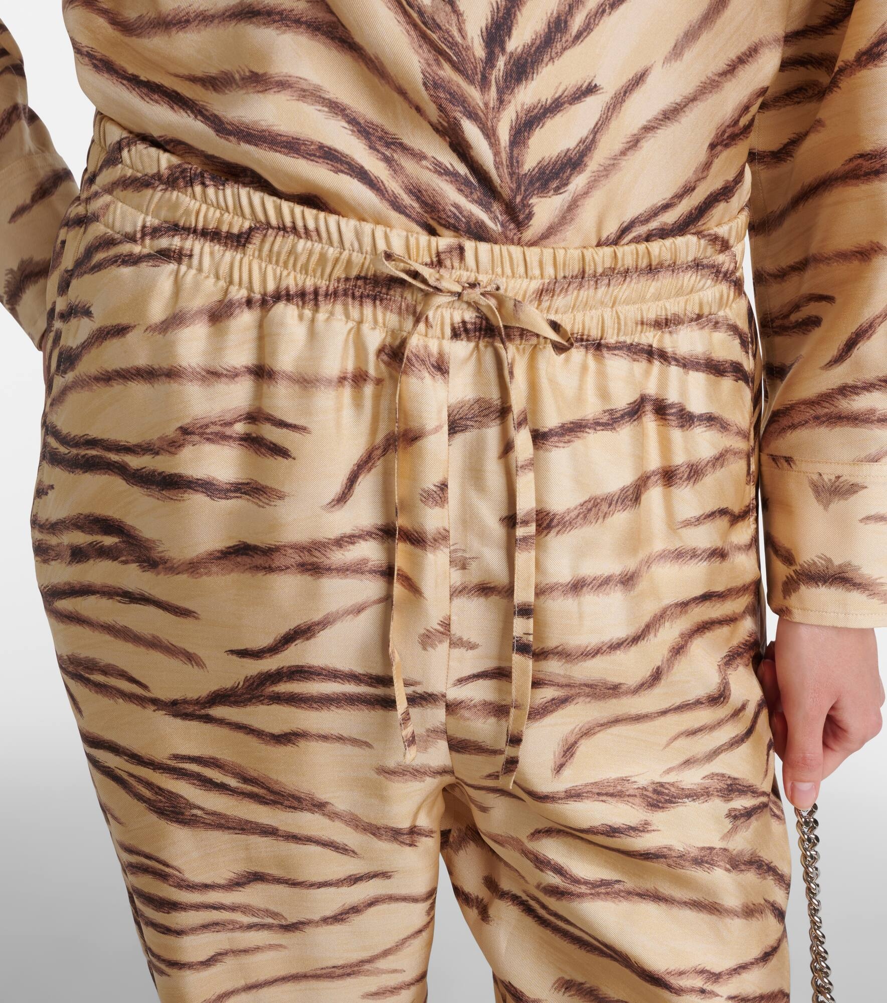 Printed high-rise silk wide-leg pants - 4