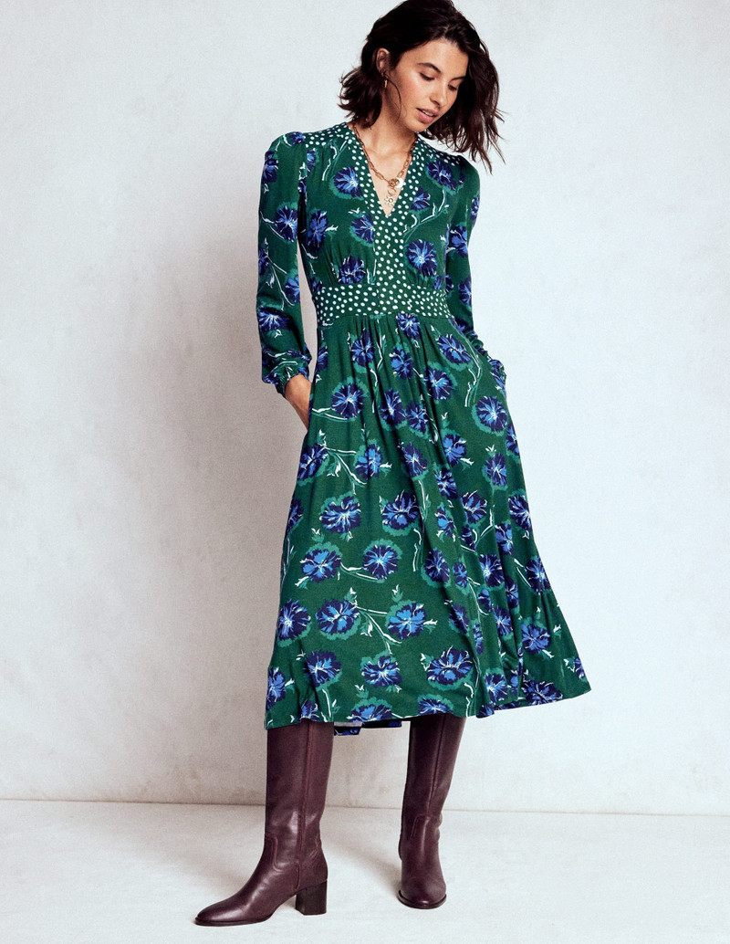 Lily Long Sleeve Midi Dress-Emerald, Delicate Carnation 5