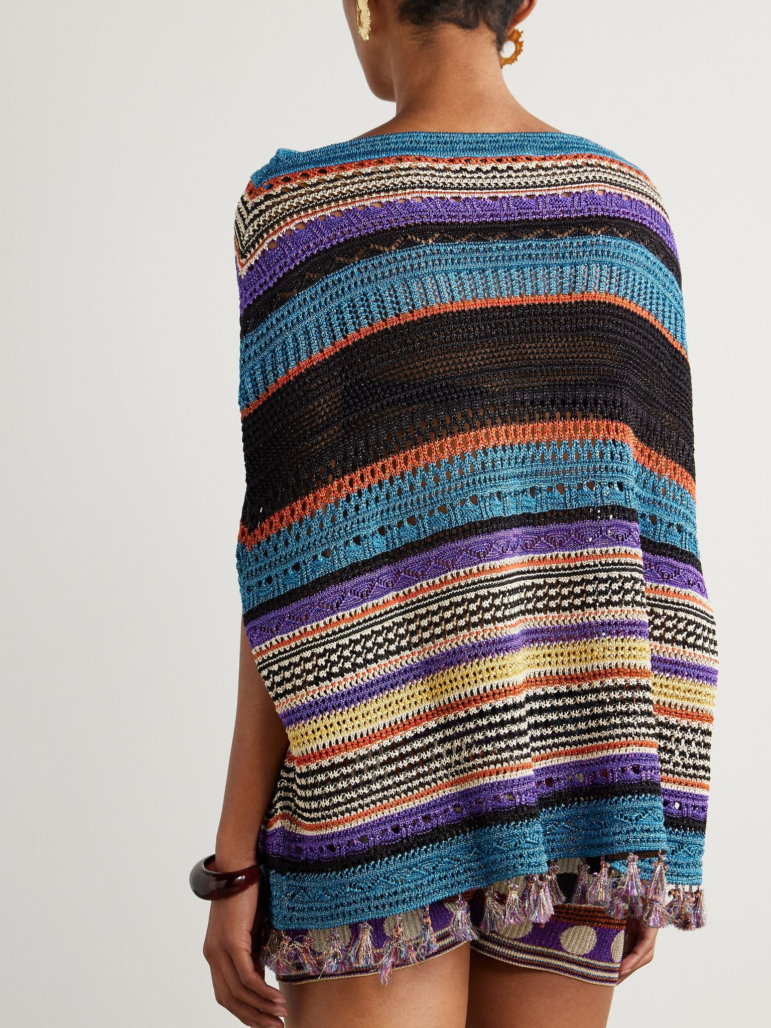 Striped metallic knitted poncho Blue - 3
