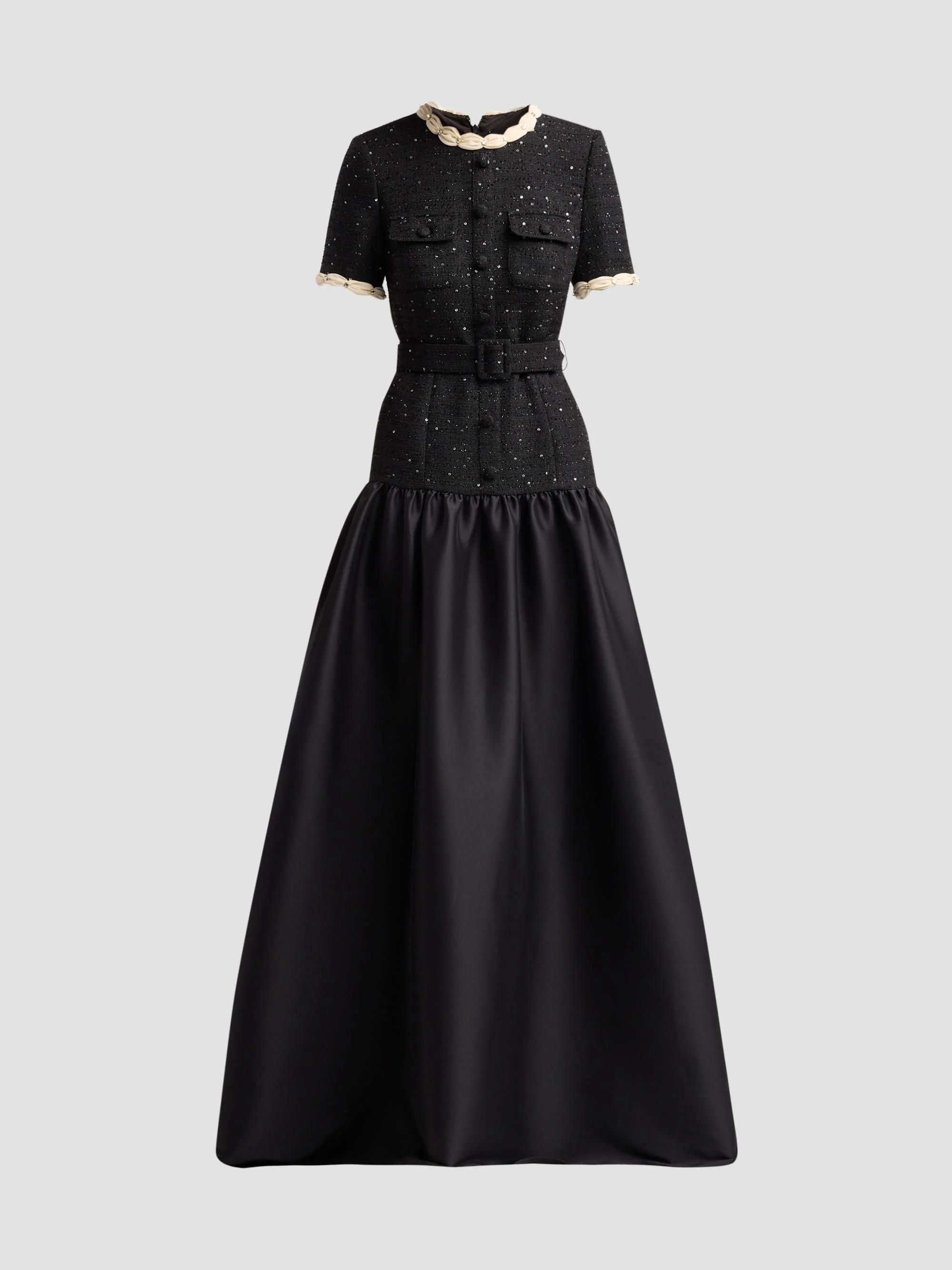 Women's Embellished Tweed & Satin Gown - Black - 1