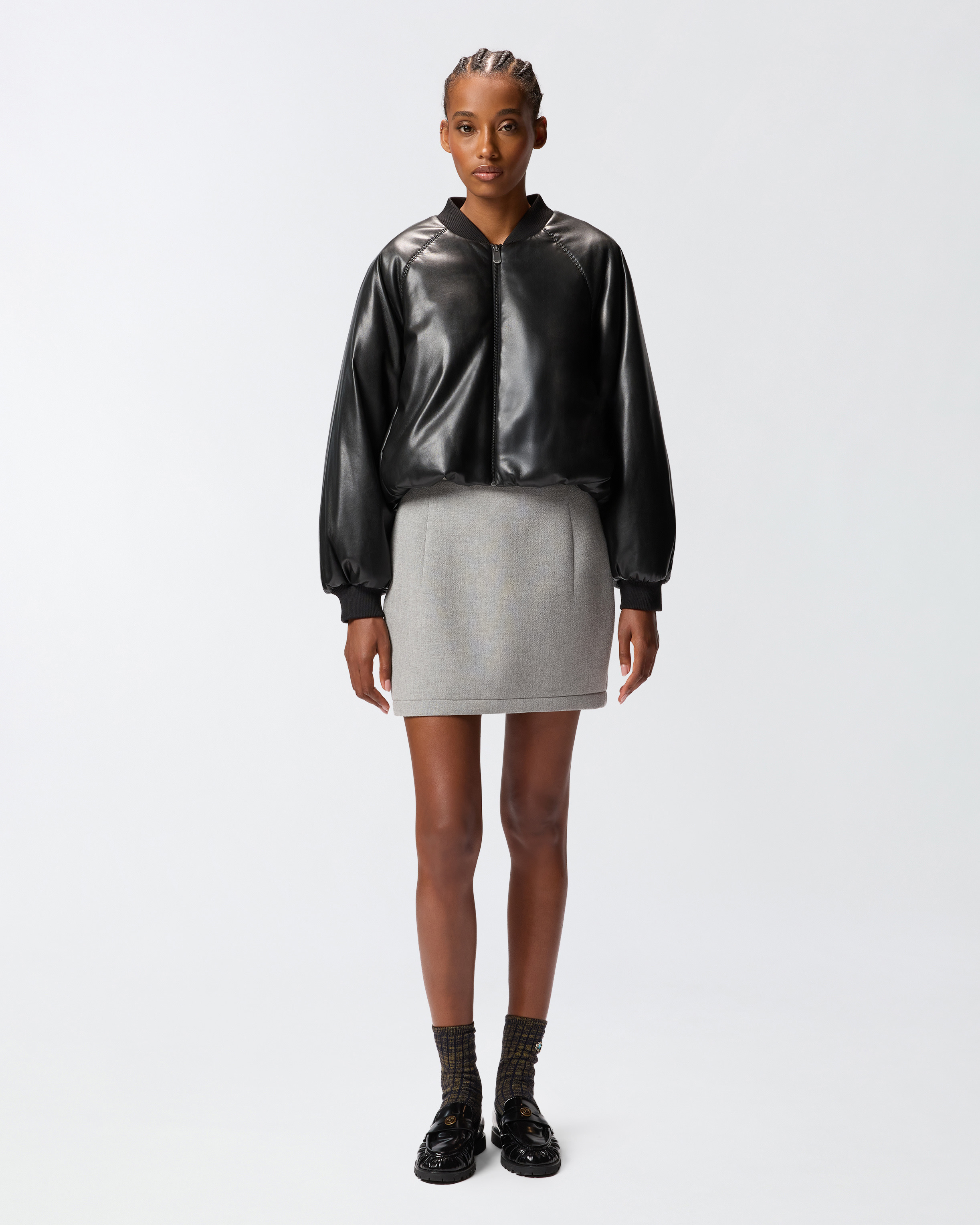 SHORT LEATHER-EFFECT BOMBER JACKET - 3