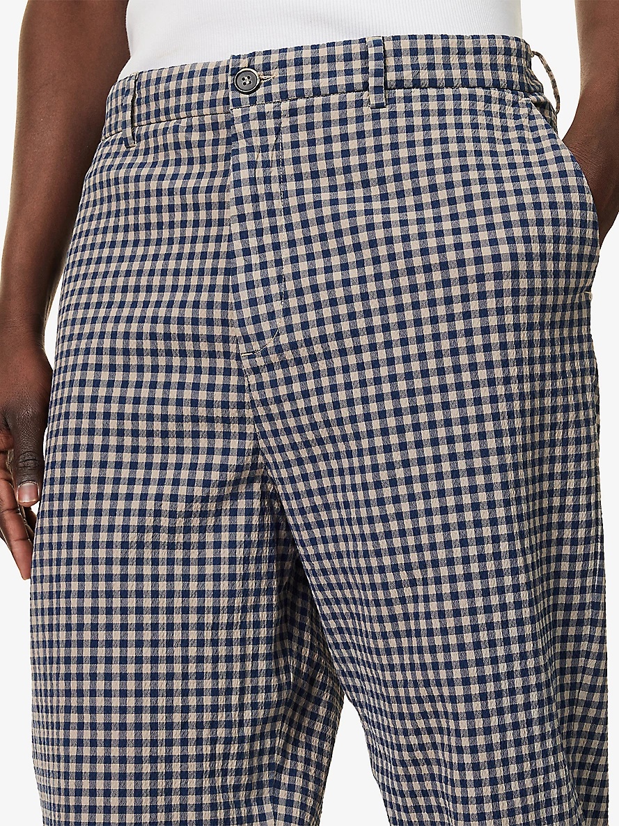 Check-Print Straight-Leg Cotton Trousers - 5
