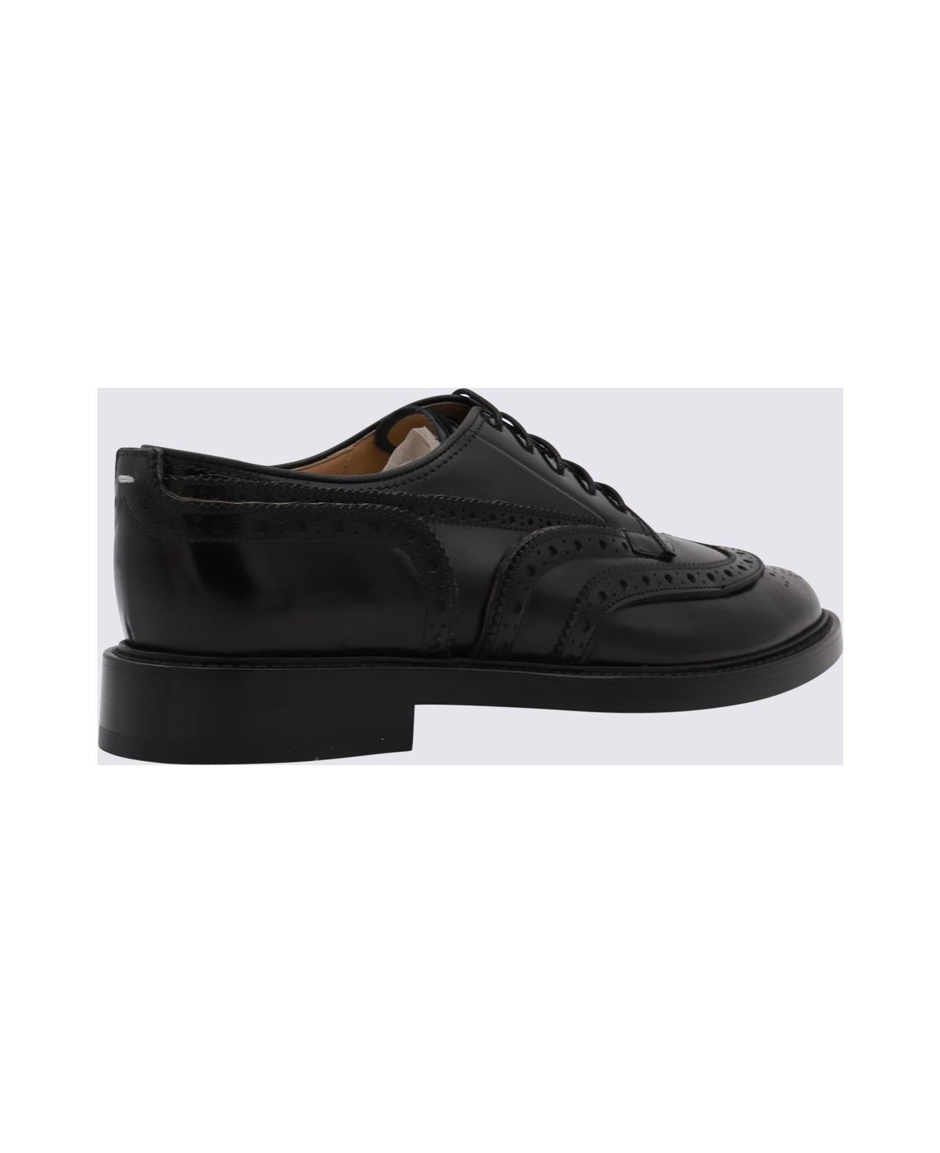 Black Leather Tabi Lace Up Shoes - 2