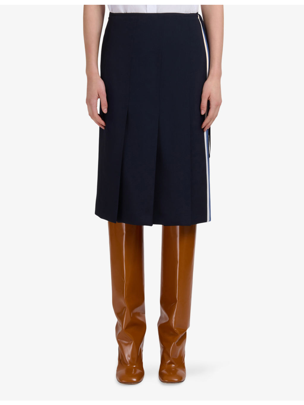 Contrast-Stripe Wrap-Front Wool Midi Skirt - 3