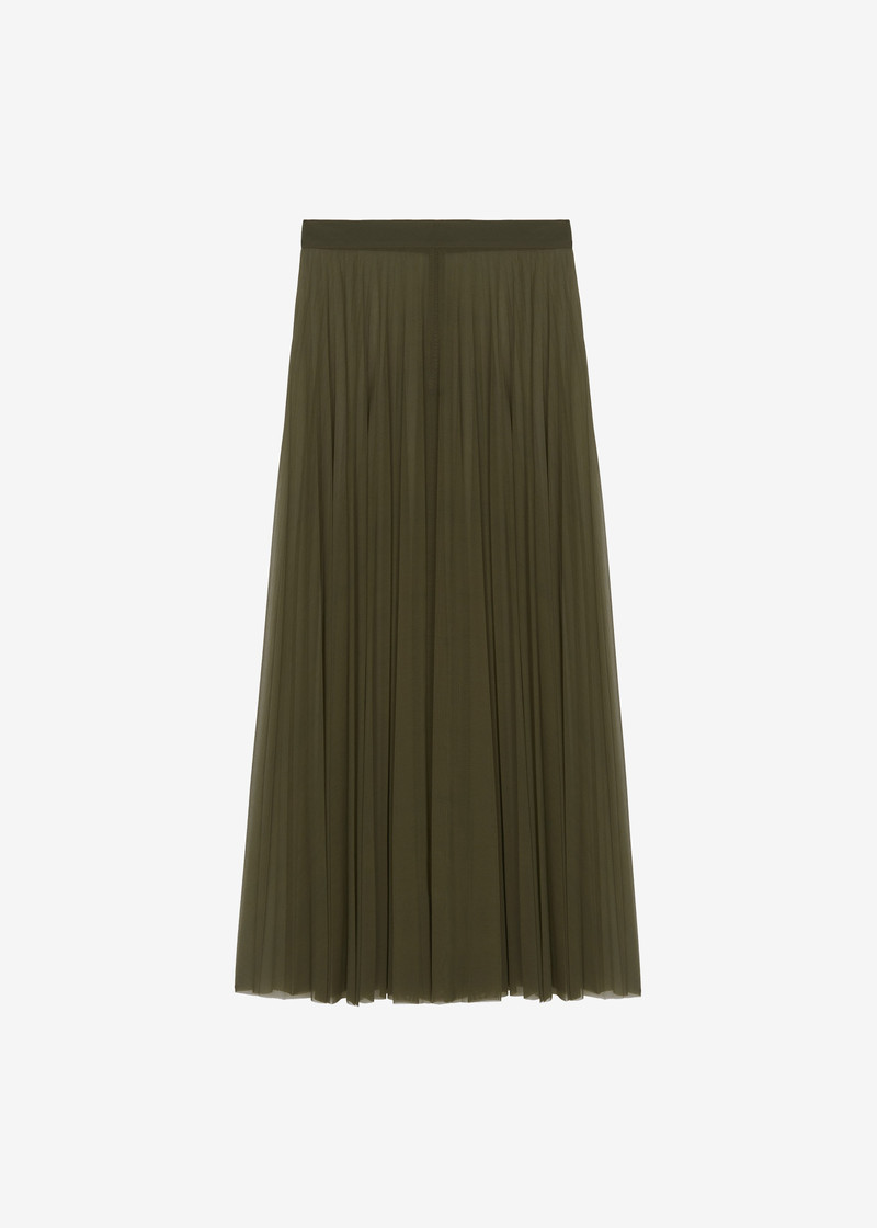 Vallen Pleated Mesh Maxi Skirt - Khaki 11