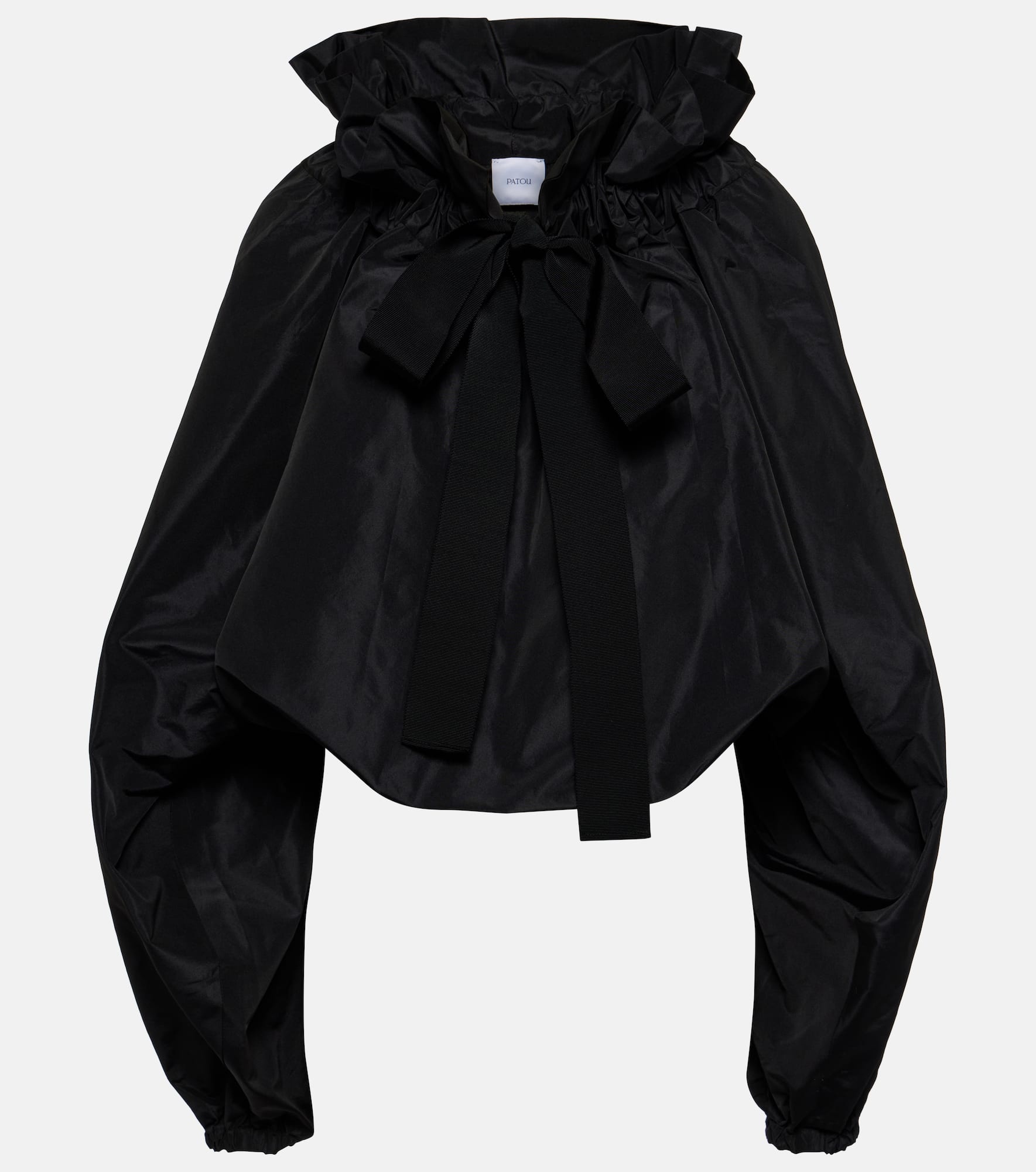 Ruffled off-shoulder faille crop top - 1