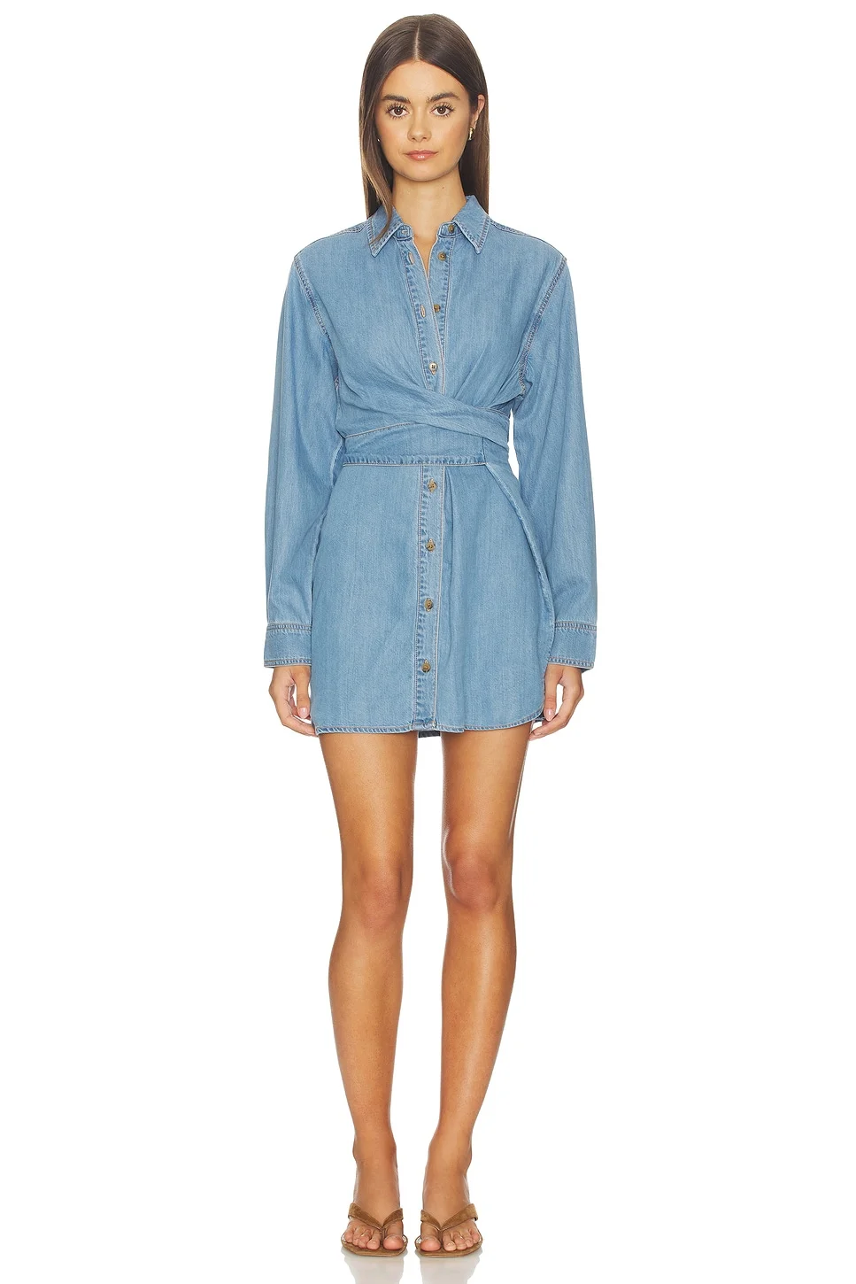 Denim Wrap Shirt Dress - 1