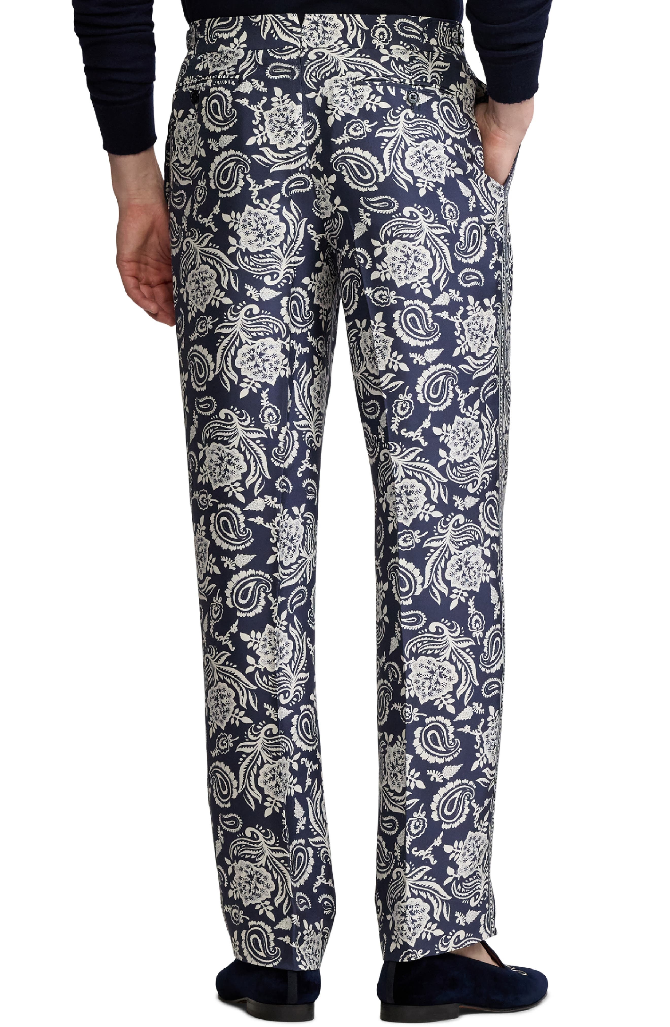 Ralph Lauren Purple Label Maiori Choppa Print Silk Trousers in Navy Bi-Color at Nordstrom - 2
