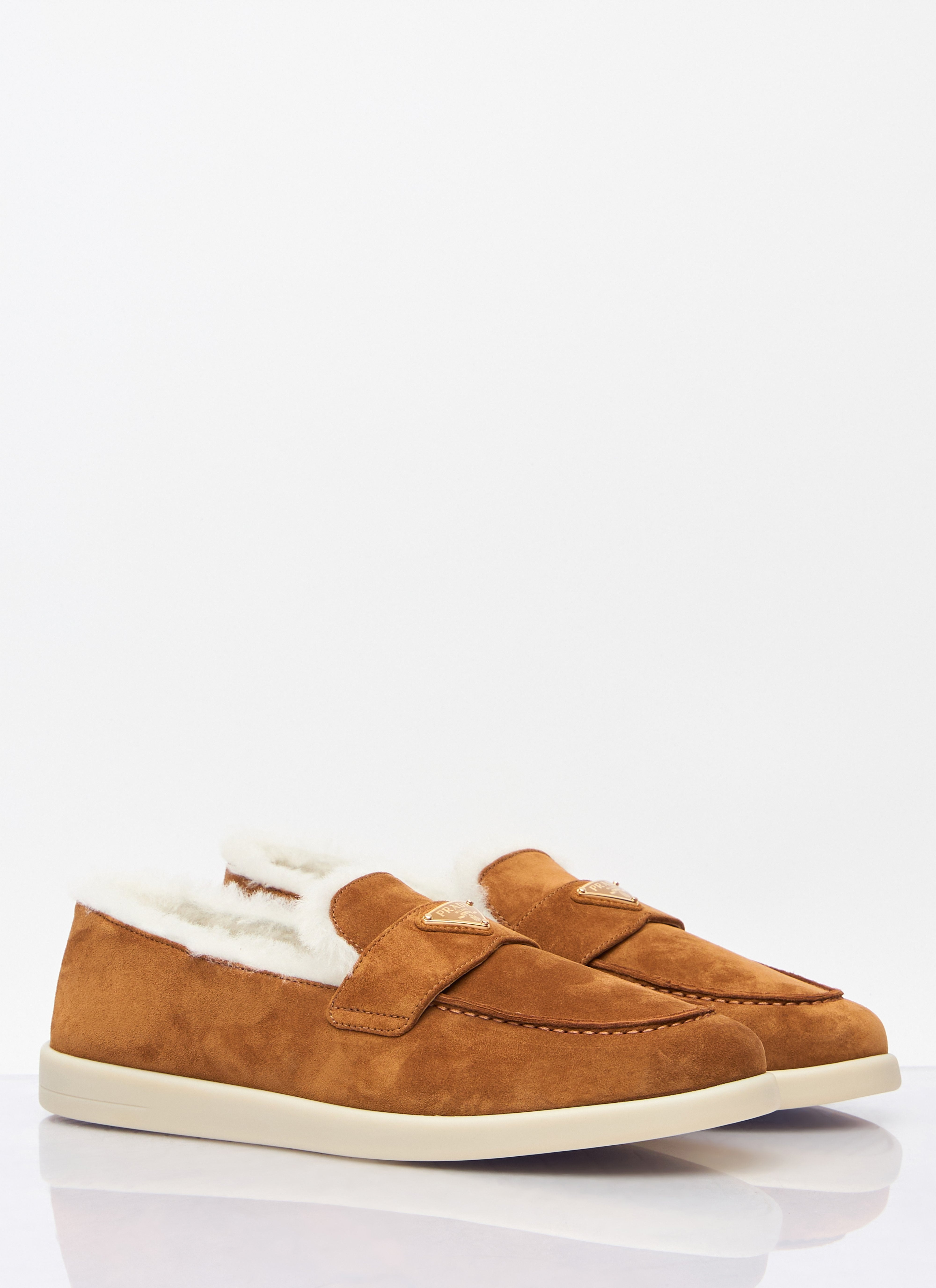 Prada Women Suede And Shearling Loafers - 3