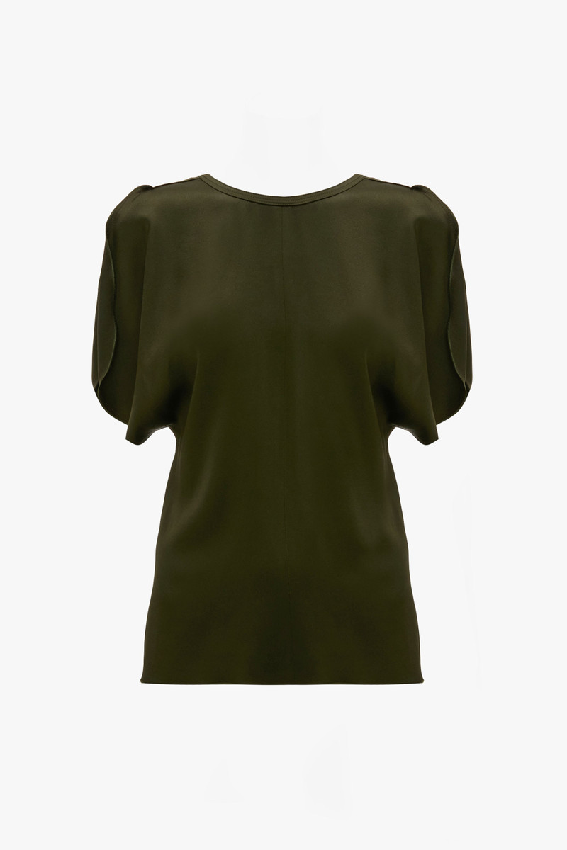 Draped Sleeve Top In Dark Olive 1