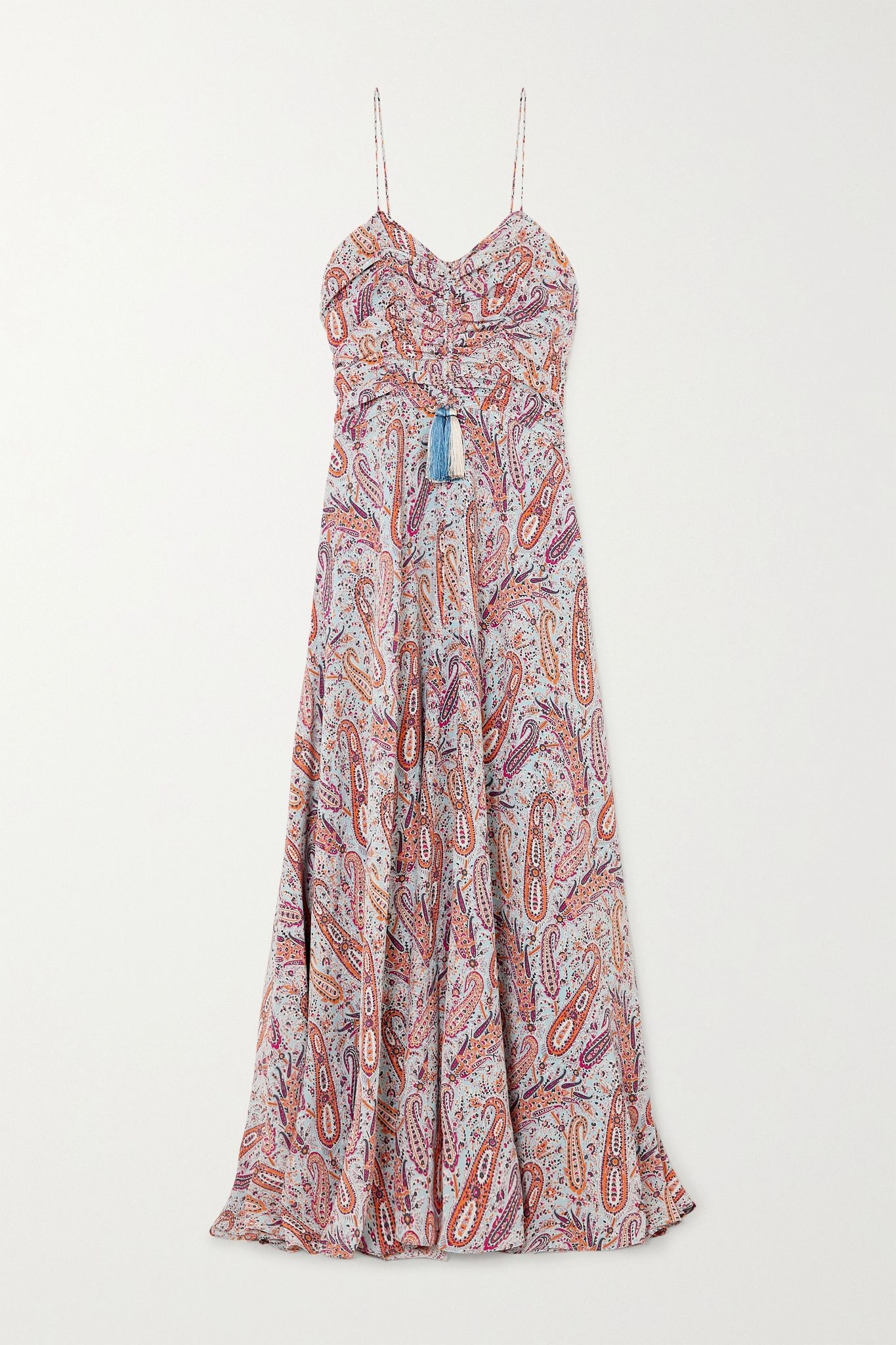 Tasseled paisley-print silk crepe de chine maxi dress  - 1