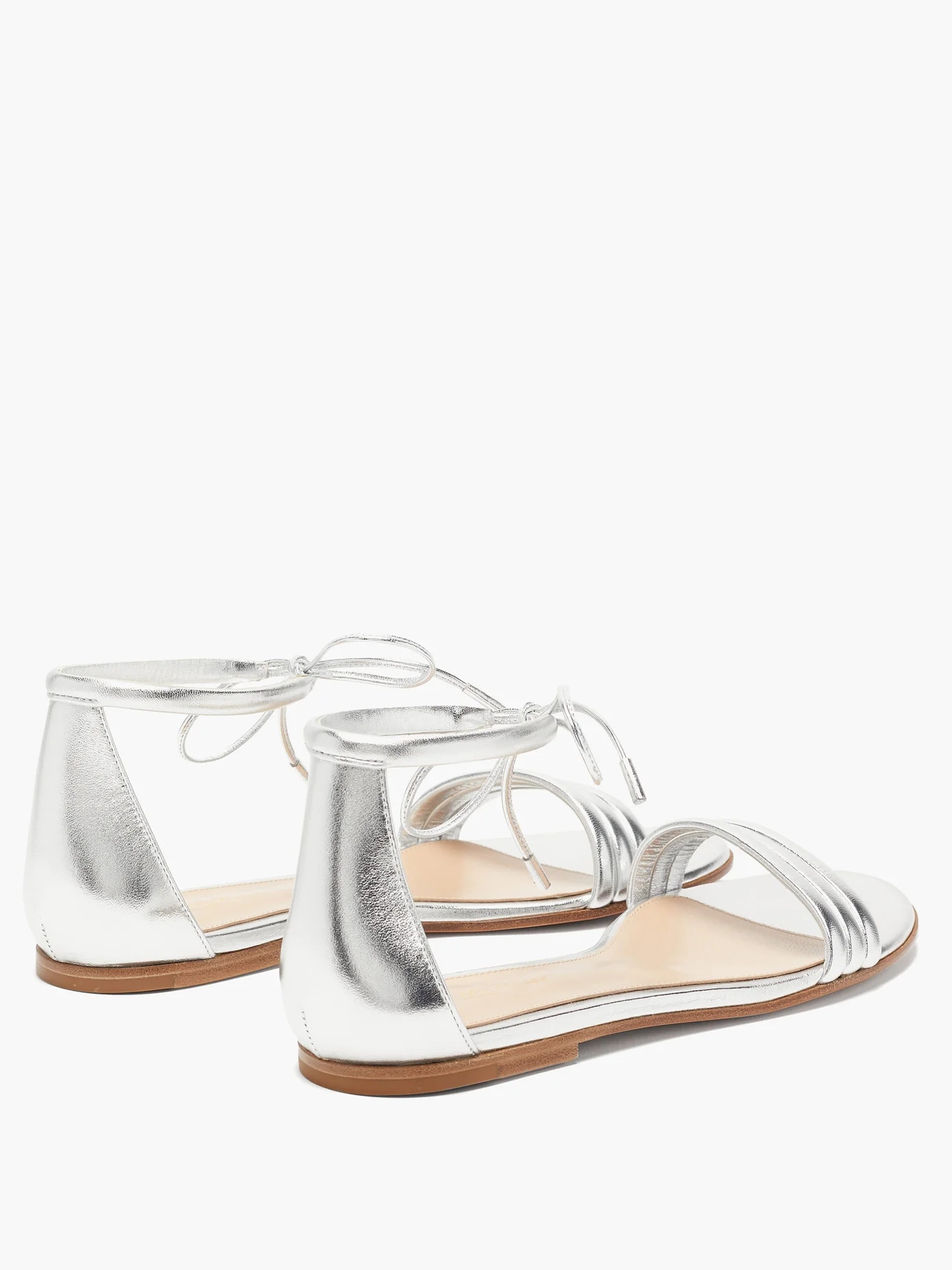 Ankle-tie metallic leather sandals - 4