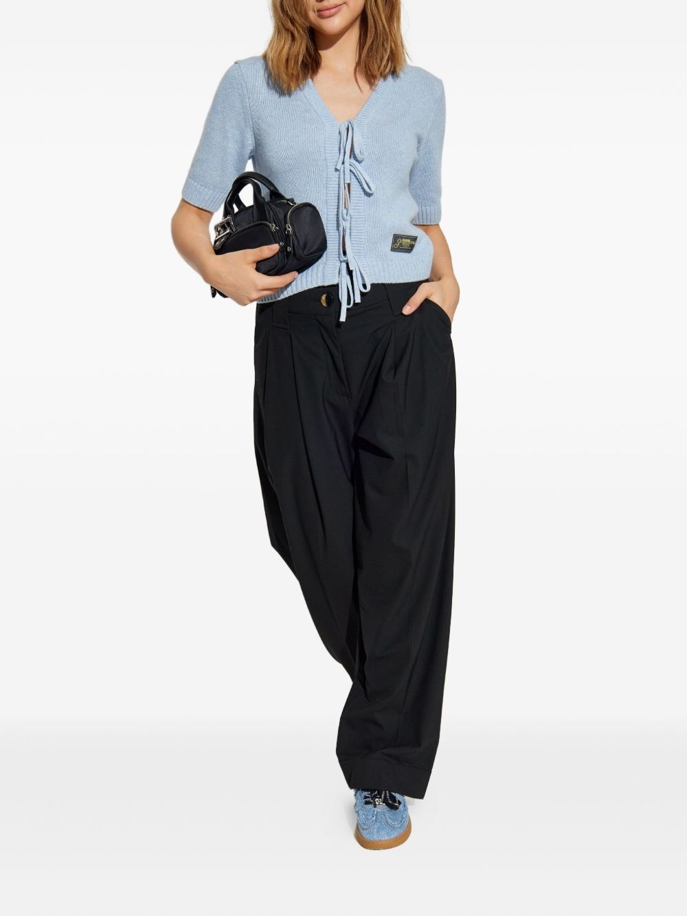 tie-fastening half-sleeved cardigan - 2