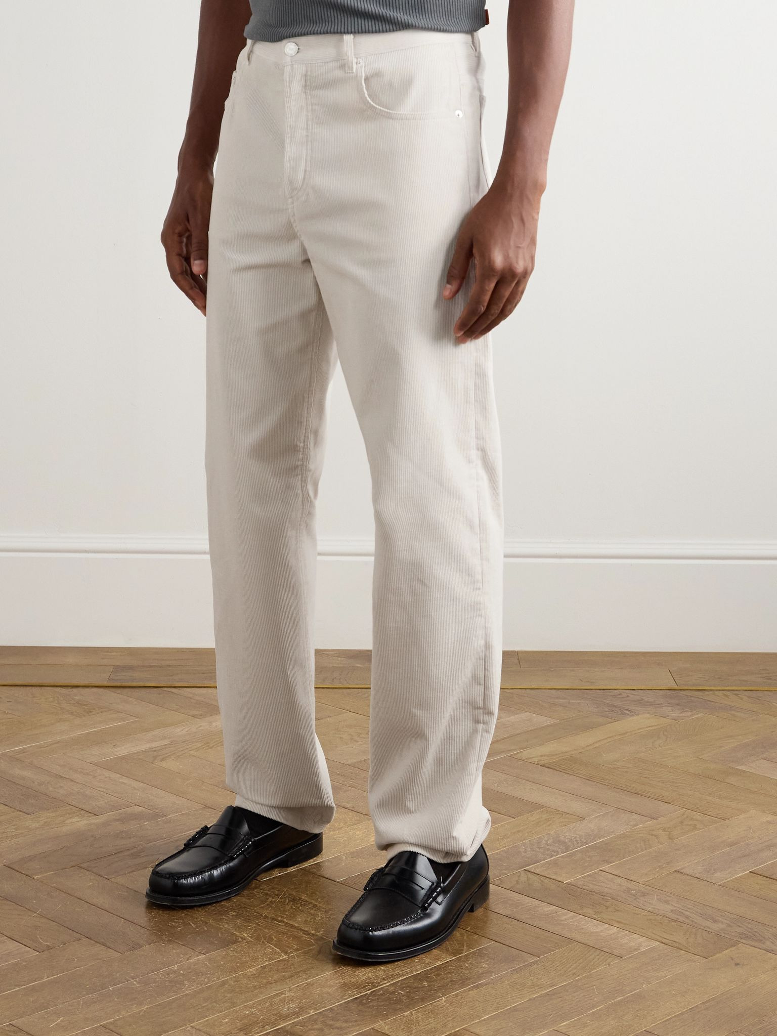 Fairfax Straight-Leg Cotton-Corduroy Trousers Ecru - 3