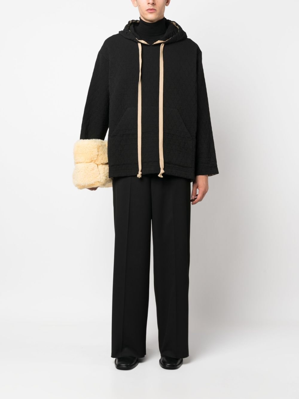 quilted drawstring hoodie - 2