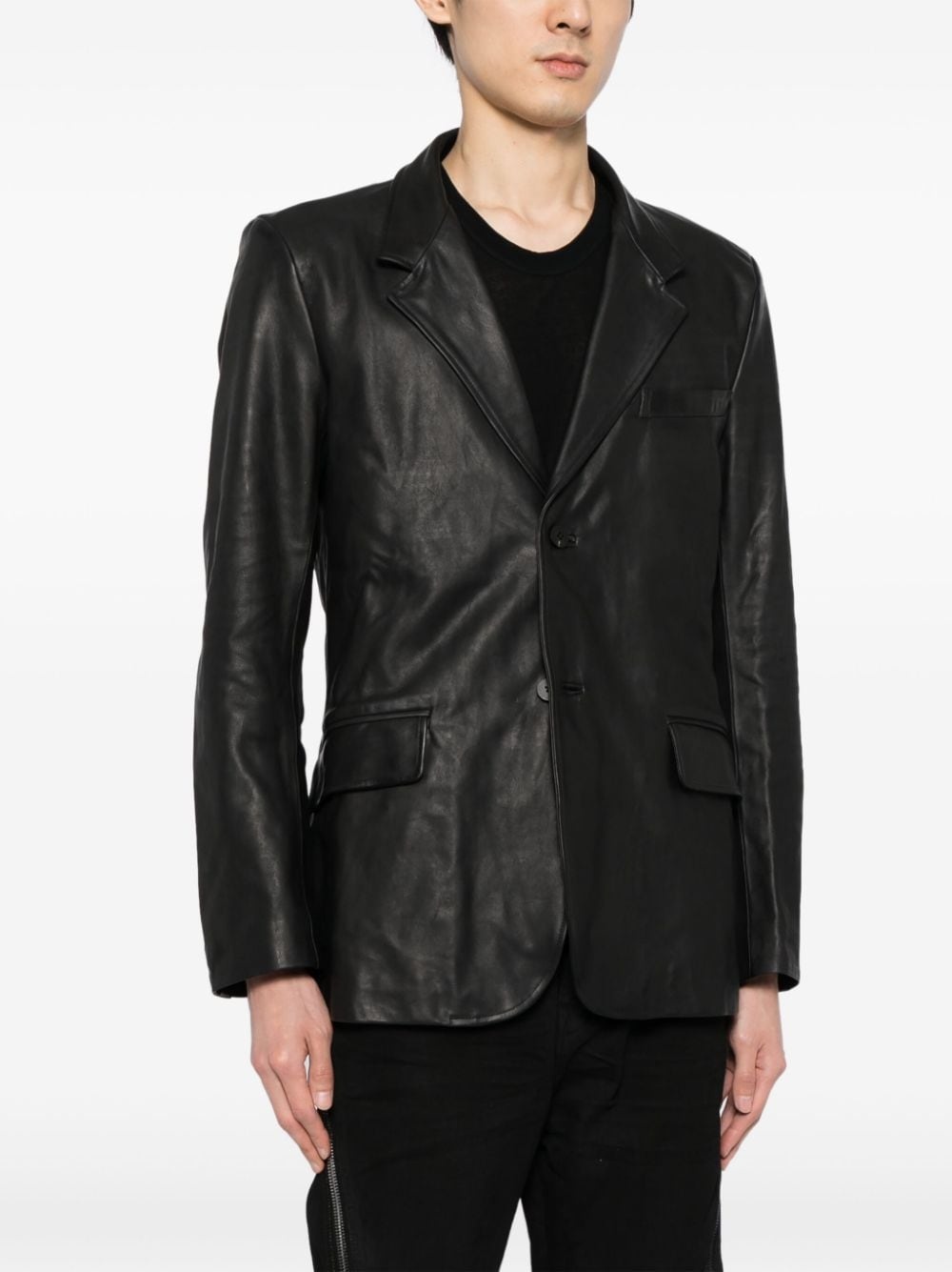 single-breasted leather blazer - 3