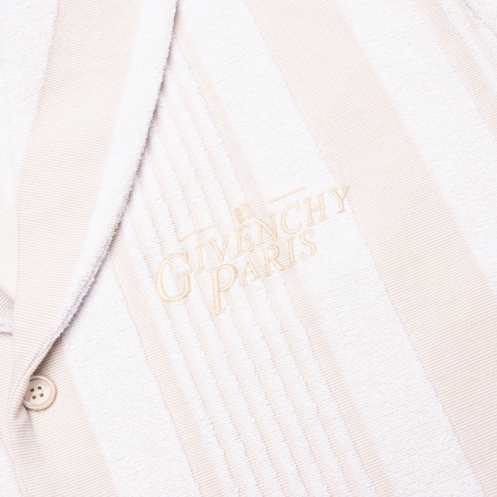 STRIPPED COTTON TOWELLING BOXY FIT SHIRT - WHITE/BEIGE - 4