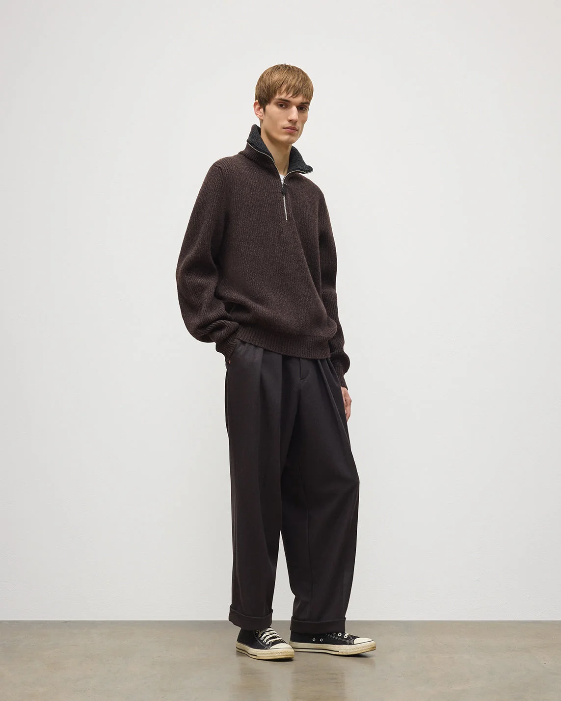 Chalmers Brown & Charcoal Half Zip Lambswool Jumper - 1