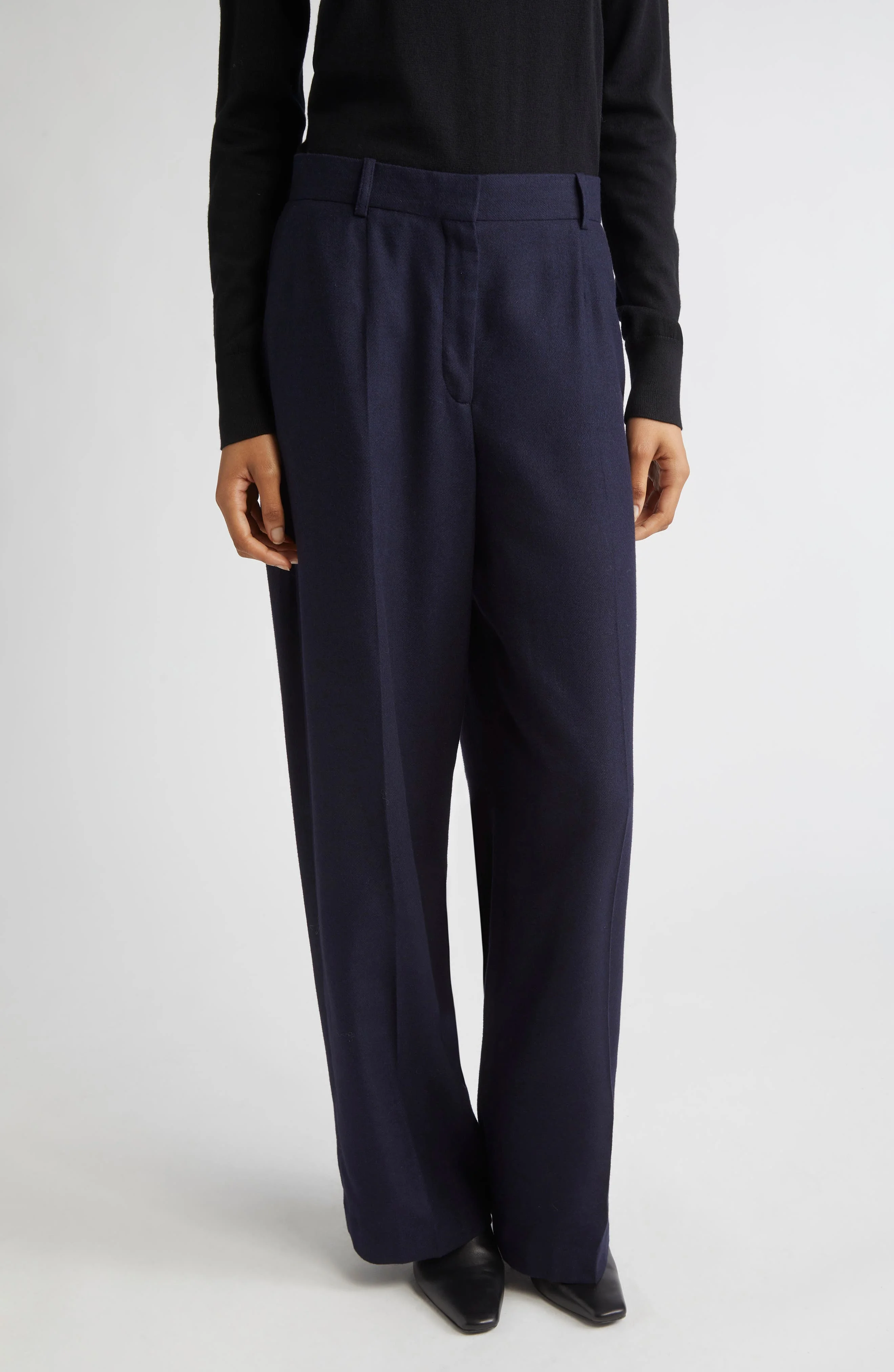 TOTEME Flannel Straight Leg Pants in Navy at Nordstrom - 1