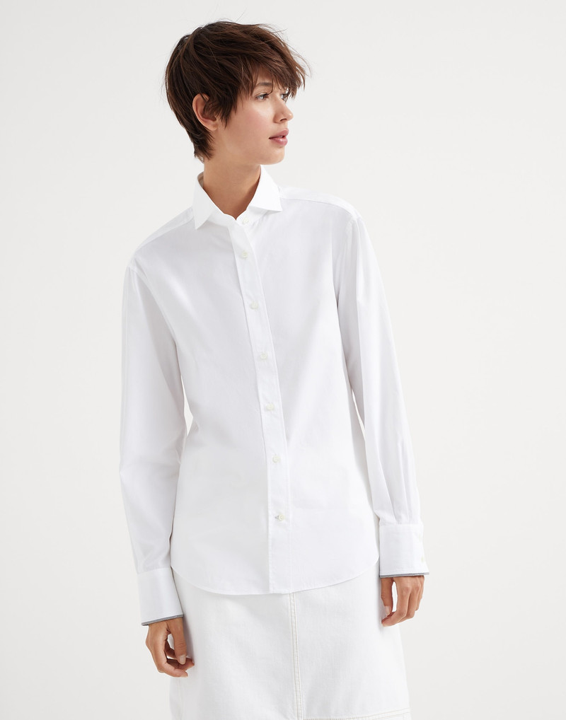 Cotton poplin shirt with shiny cuffs 1