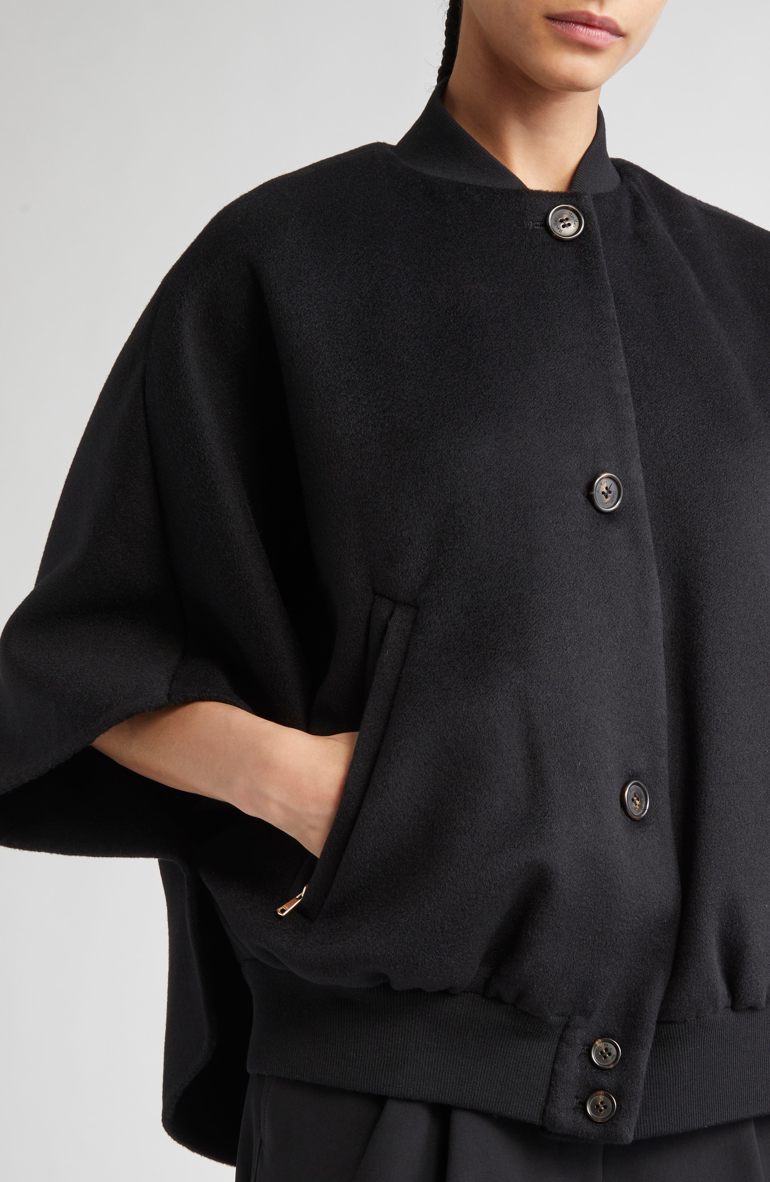 Max Mara Leticia Double Face Cashmere Cape in Nero at Nordstrom - 4