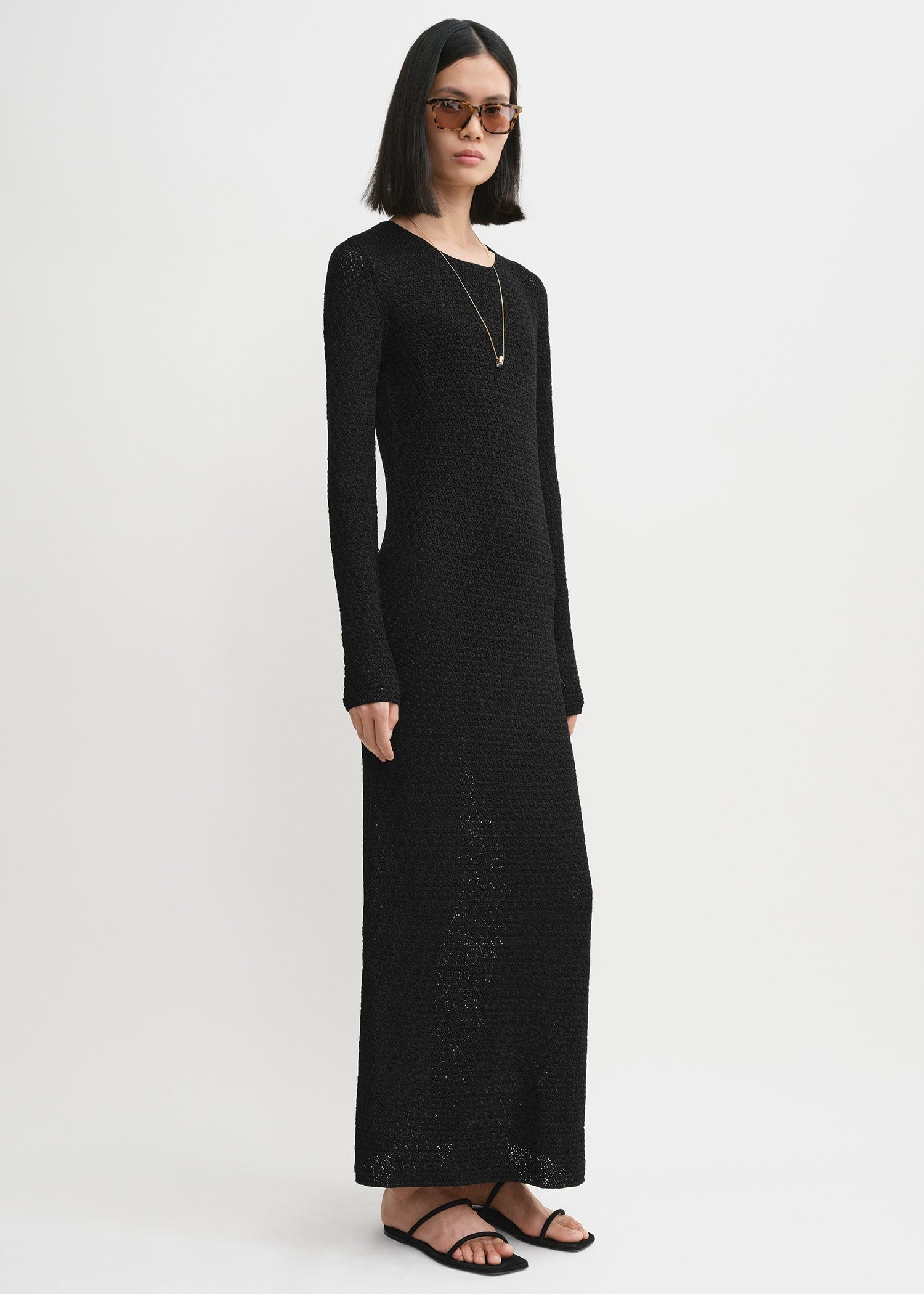 Long-sleeve crochet dress black - 3
