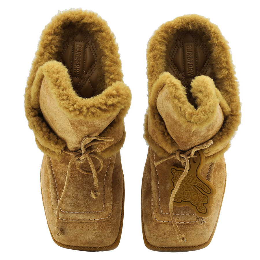 Burberry Suede and Shearling Square-Toe Highland Mules - 4