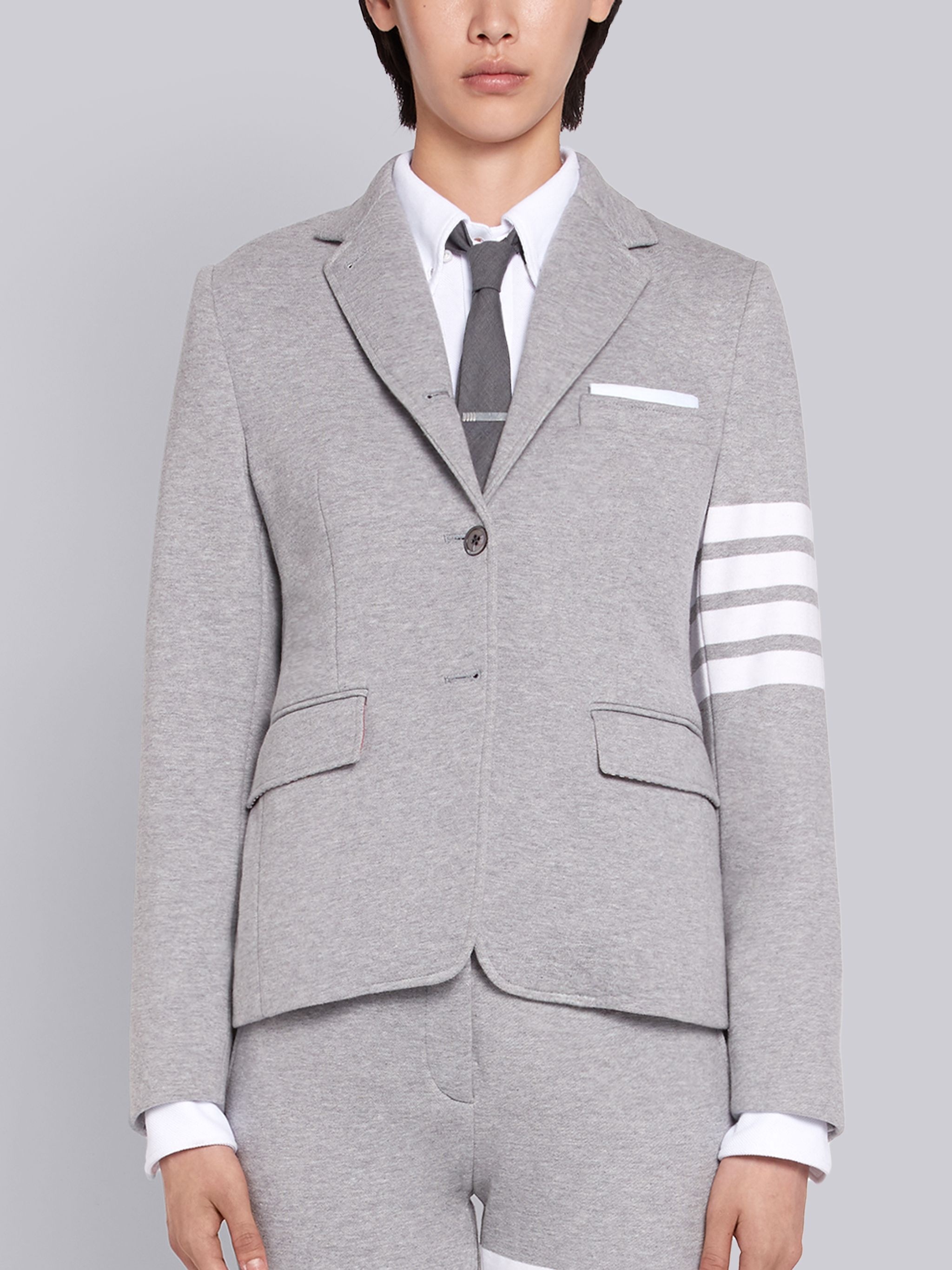 Light Grey Classic Loop Back Narrow Shoulder 4-Bar Jacket - 1