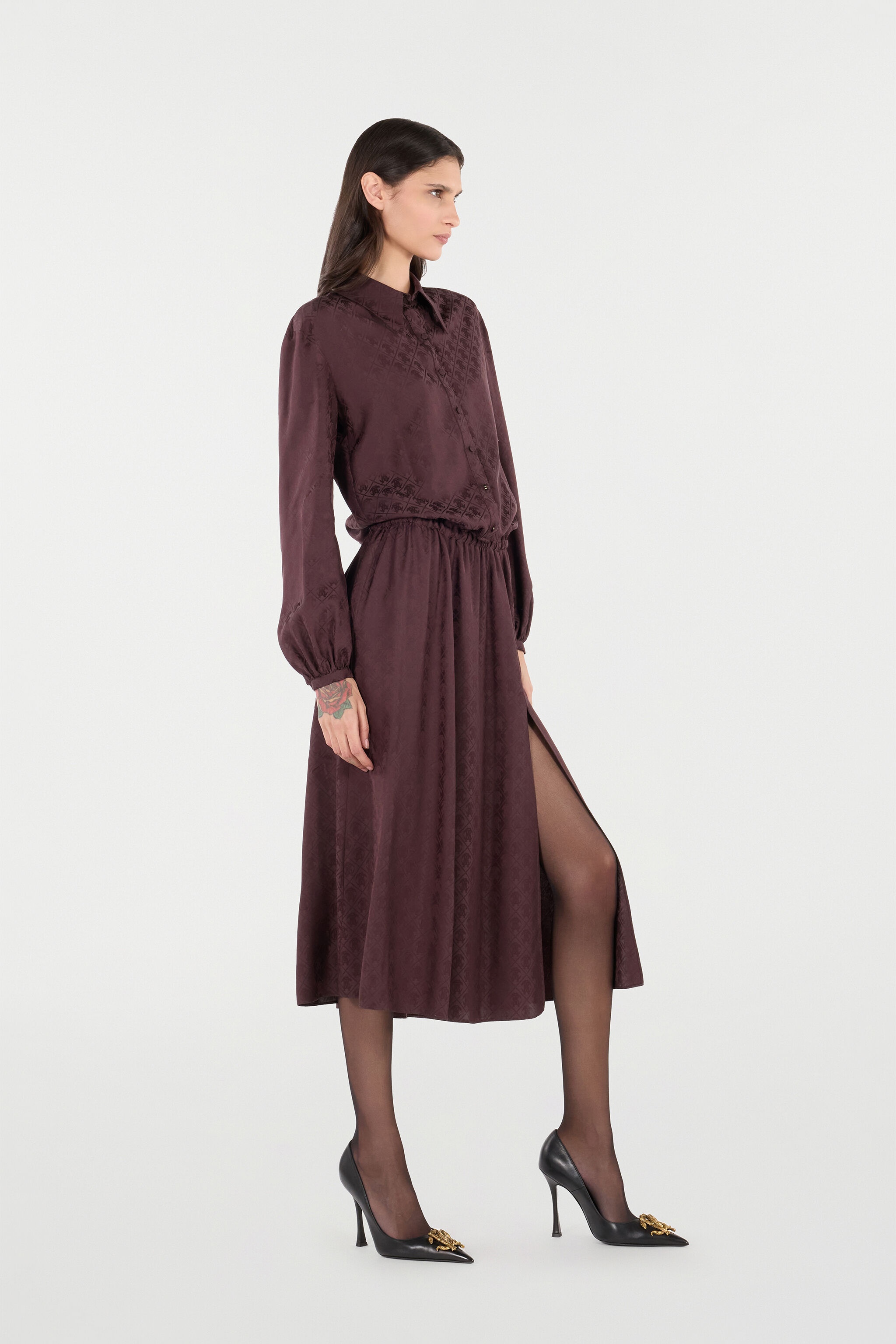 Shirt Dress With Mirror Snake Monogram - 3