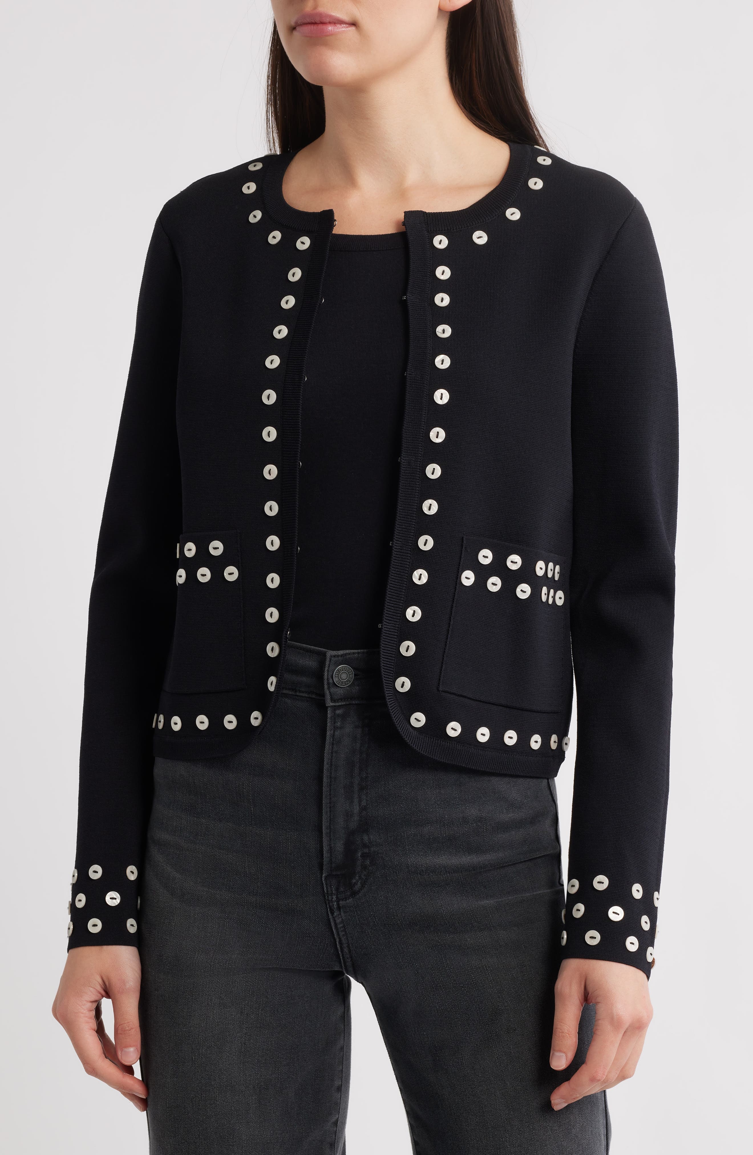 rag & bone Melo Shell Detail Boxy Cardigan in Black at Nordstrom - 4